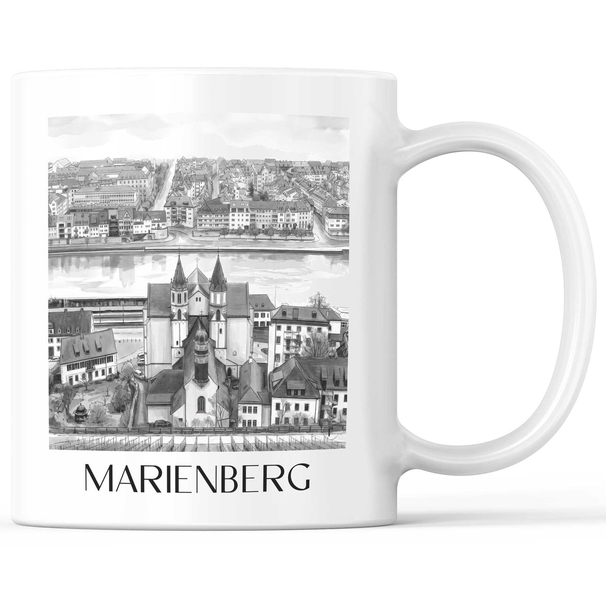 Marienberg Kaffeebecher - Würzburg - Deutschland Becher - Kaffeetasse im Aquarell Schwarz-Weiß Stil - favplace