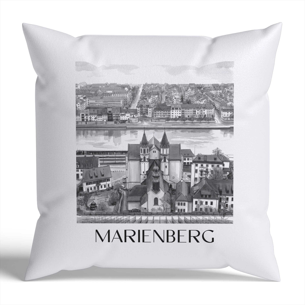 marienberg-würzburg-deutschland-kissenbezug-aquarell-schwarz-weiss