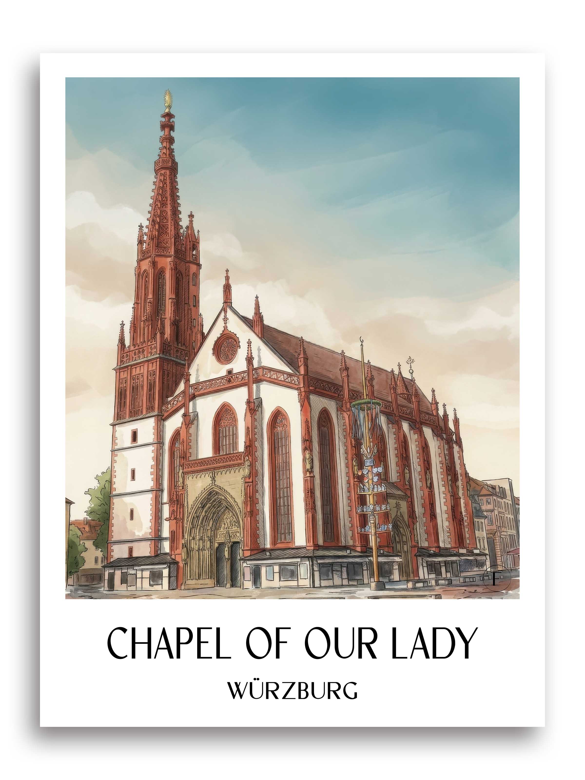 Marienkapelle Poster - Würzburg - Deutschland Kunstdruck - Aquarell von A4 bis A1 - favplace