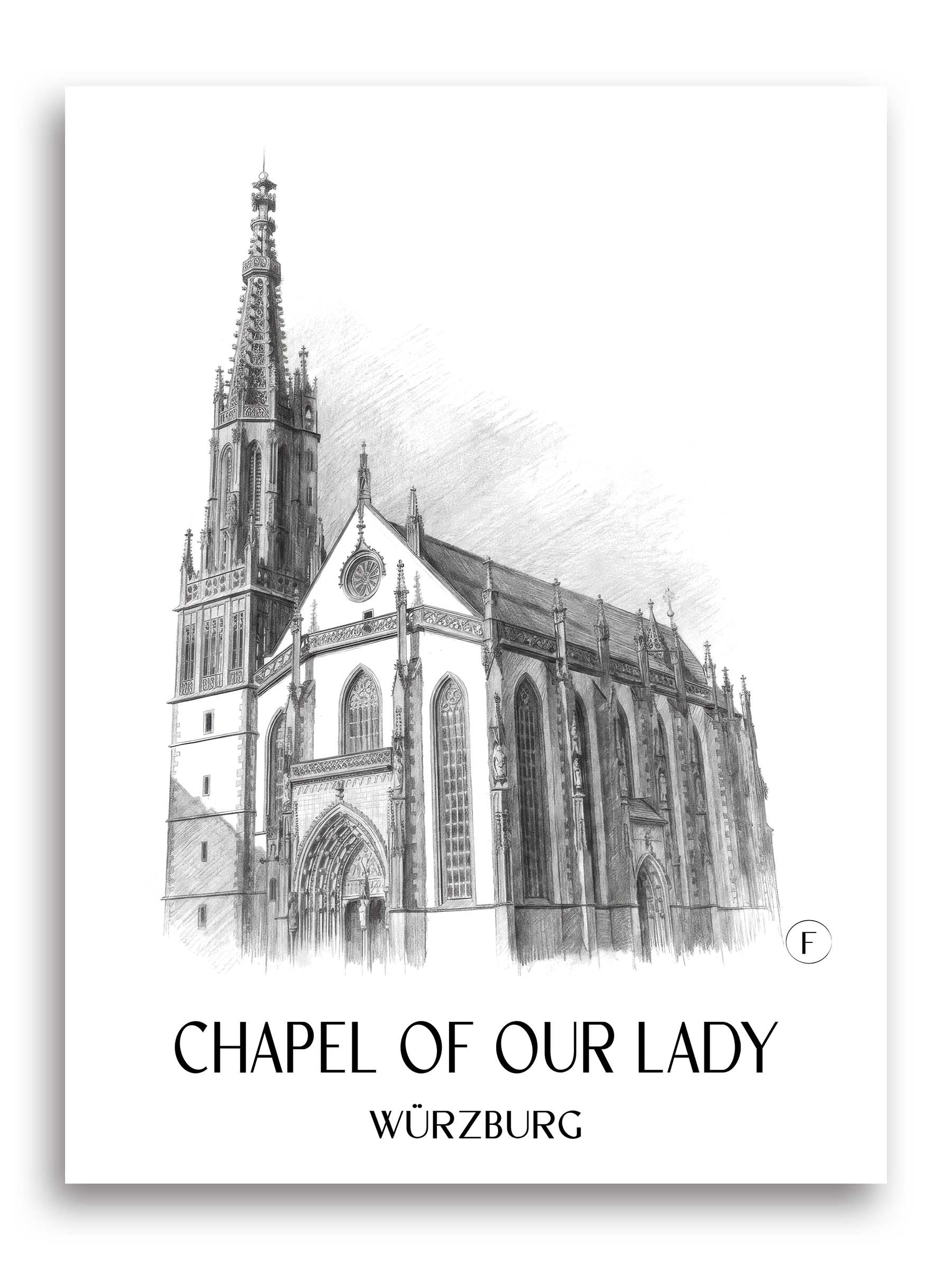 Marienkapelle Poster - Würzburg - Deutschland Kunstdruck - Zeichnung von A4 bis A1