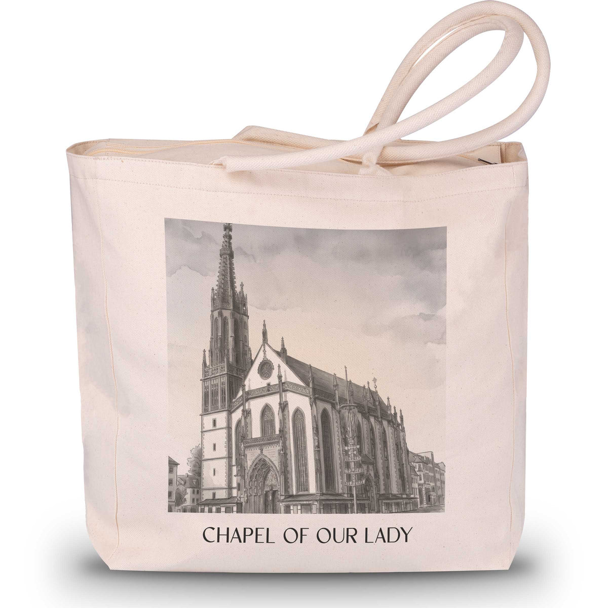 Marienkapelle Shopping Tasche - Würzburg - Deutschland Tote Bag - Einkaufstasche im Aquarell Schwarz-Weiß Stil - favplace