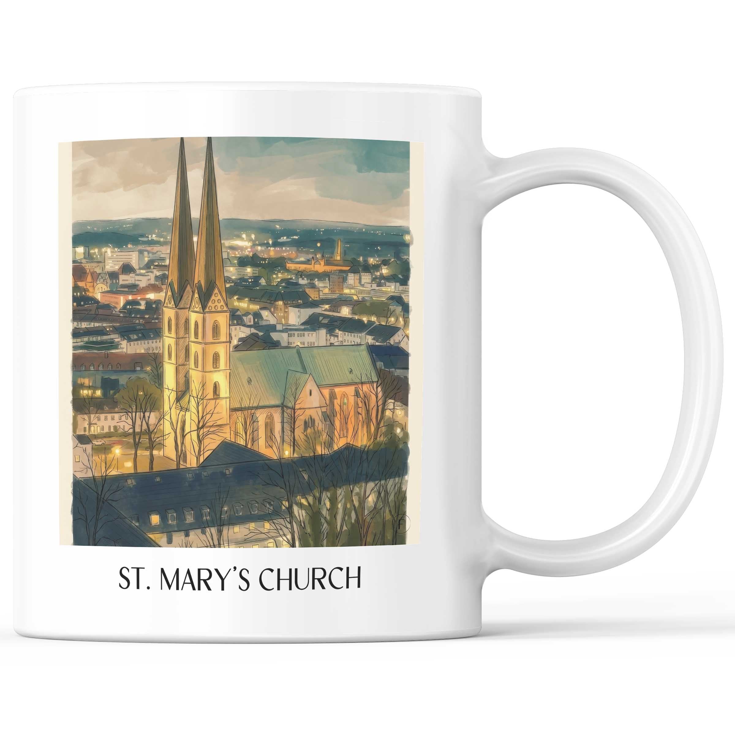 Marienkirche Kaffeebecher - Bielefeld - Deutschland Becher - Kaffeetasse im Aquarell Stil - favplace