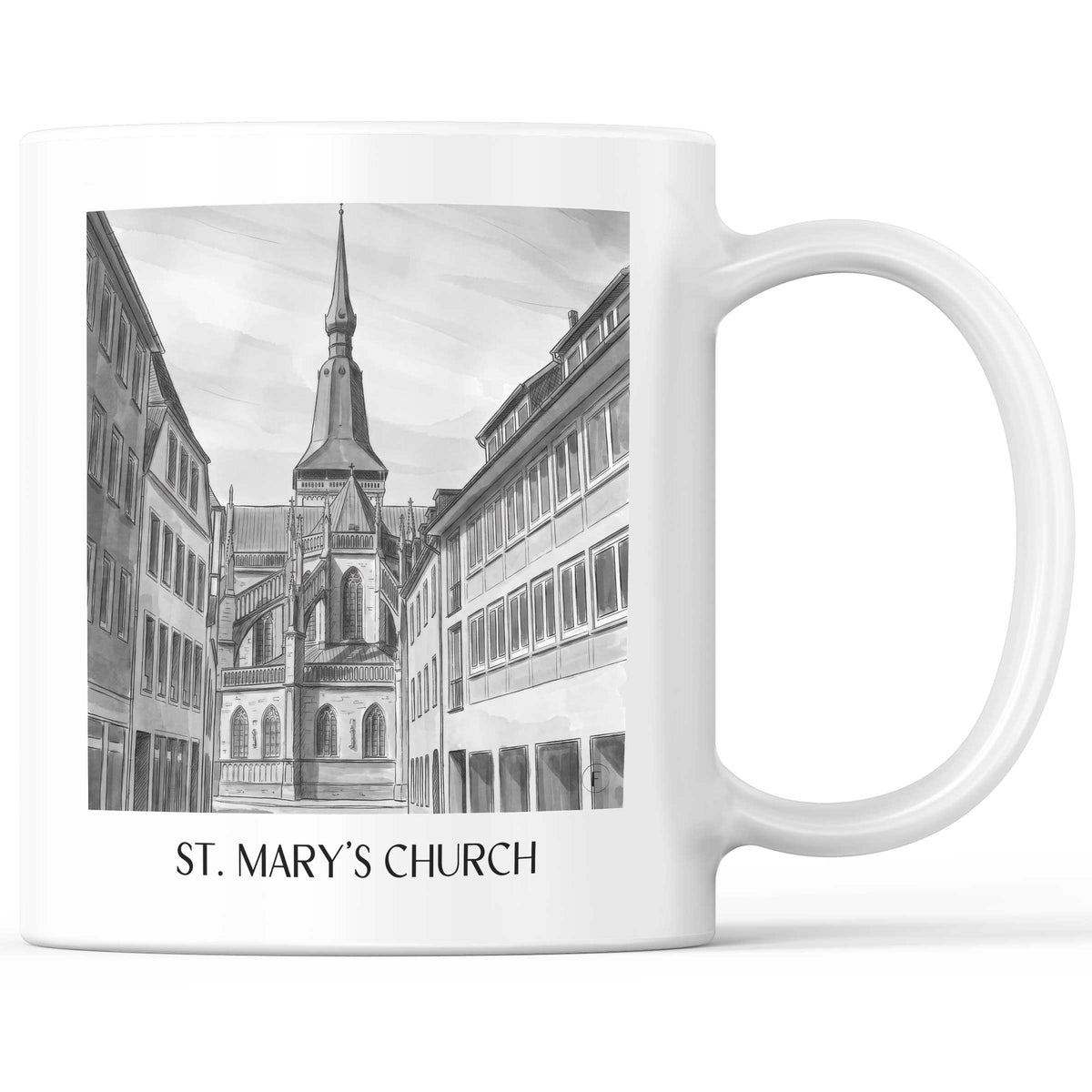 Marienkirche Kaffeebecher - Osnabrück - Deutschland Becher - Kaffeetasse im Aquarell Schwarz-Weiß Stil - favplace
