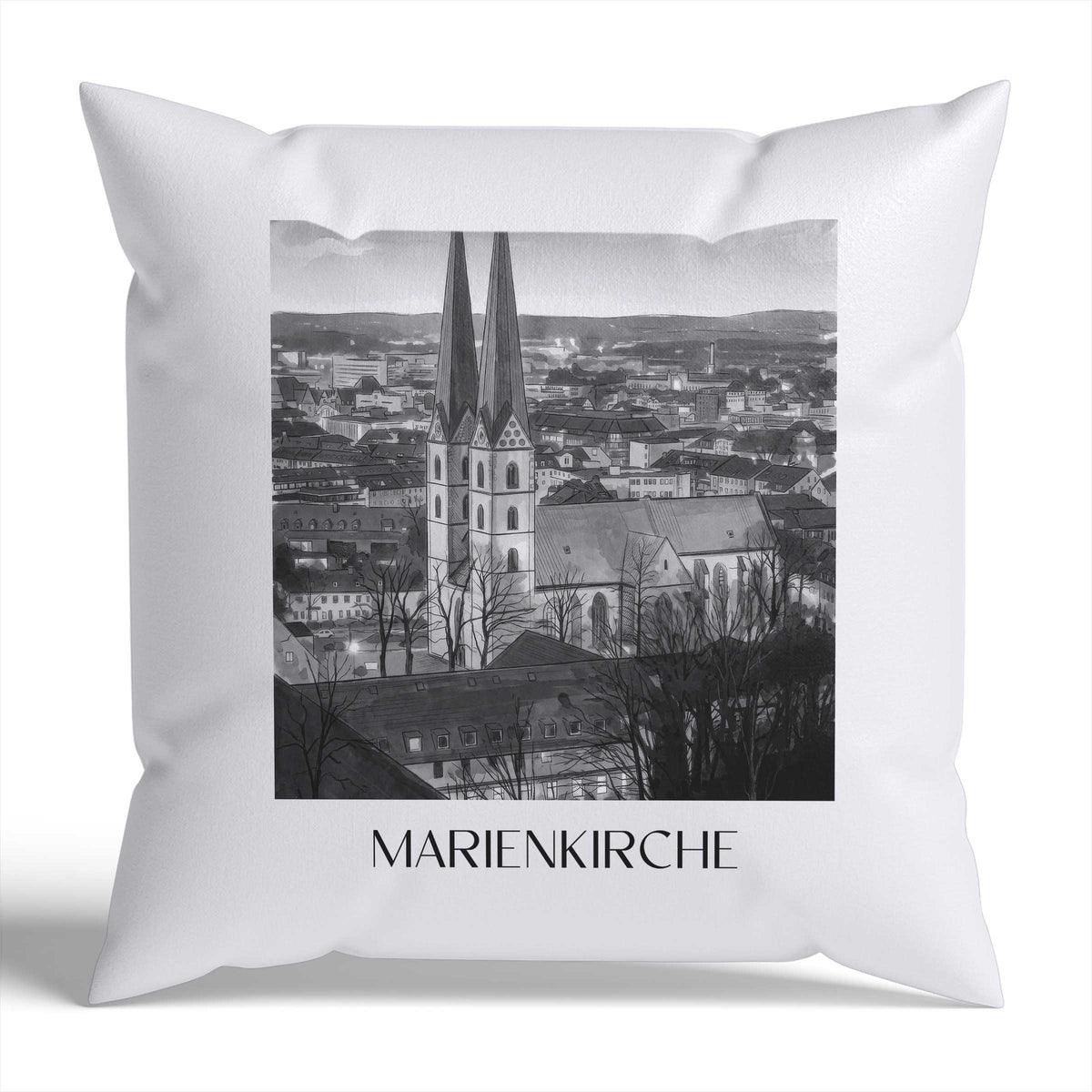 marienkirche-bielefeld-deutschland-kissenbezug-aquarell-schwarz-weiss