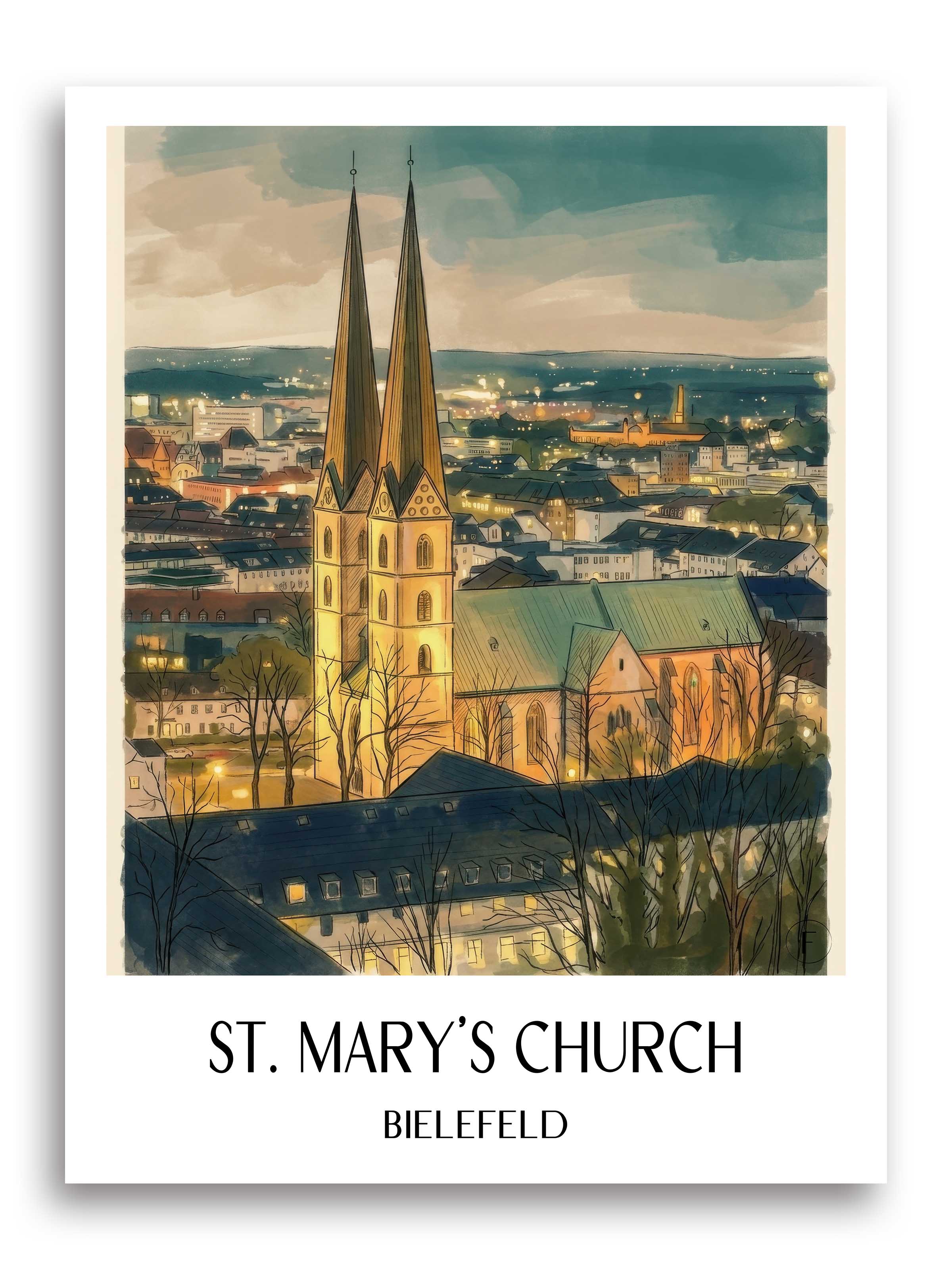 Marienkirche Poster - Bielefeld - Deutschland Kunstdruck - Aquarell von A4 bis A1 - favplace