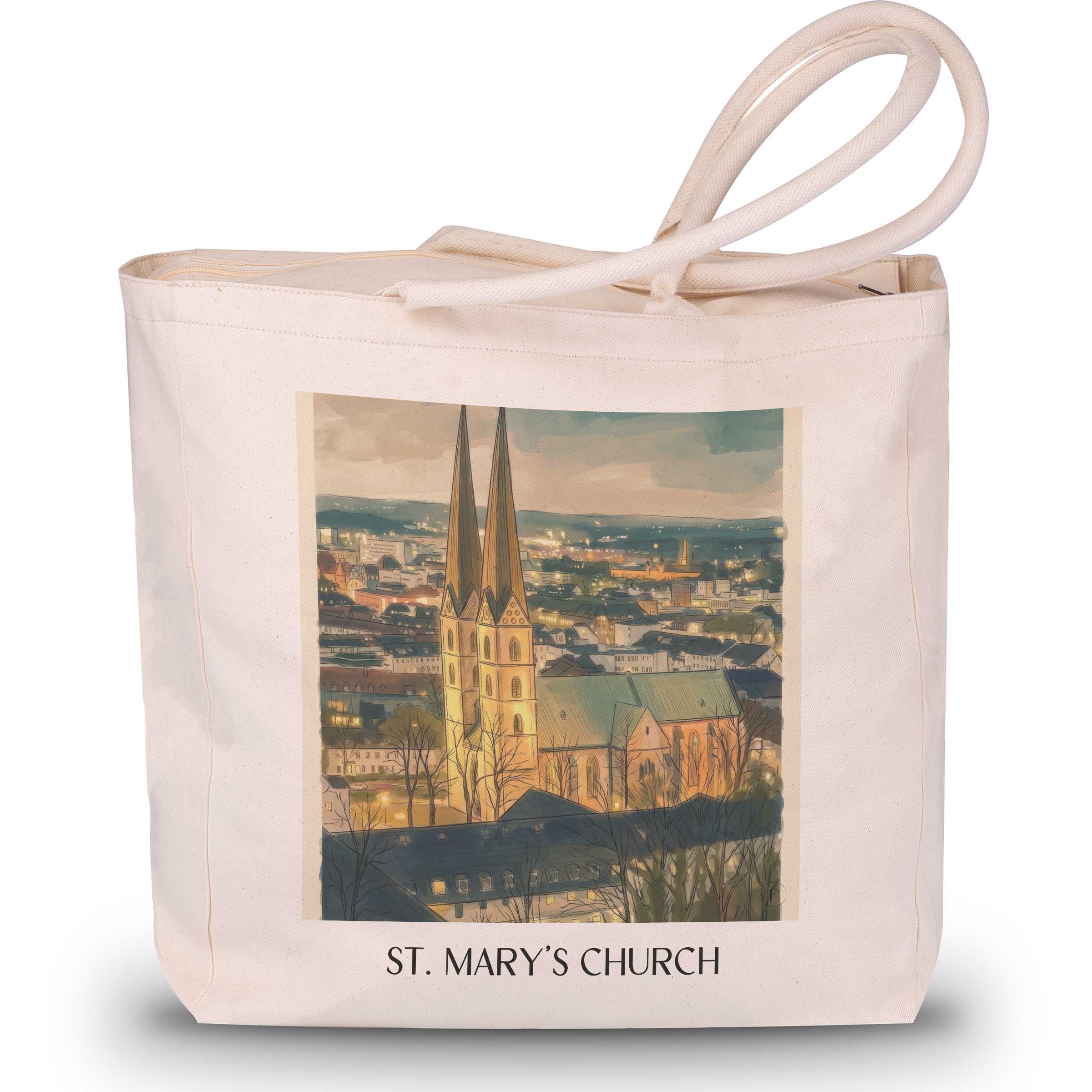 Marienkirche Shopping Tasche - Bielefeld - Deutschland Tote Bag - Einkaufstasche im Aquarell Stil - favplace