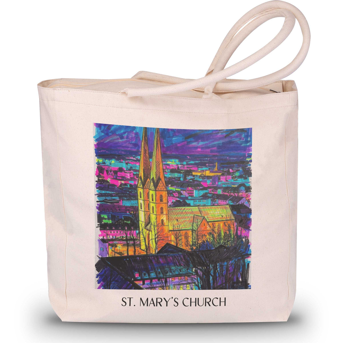 Marienkirche Shopping Tasche - Bielefeld - Deutschland Tote Bag - Einkaufstasche im Tag Graffiti Stil - favplace