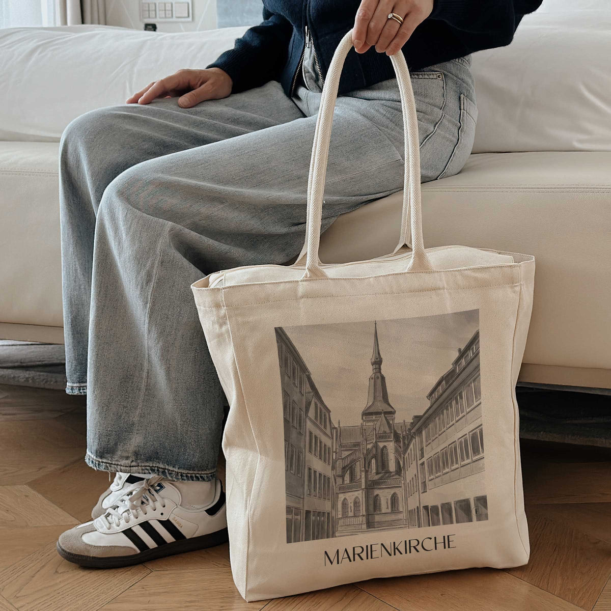 marienkirche-osnabrück-deutschland-einkaufstasche-aquarell-schwarz-weiss