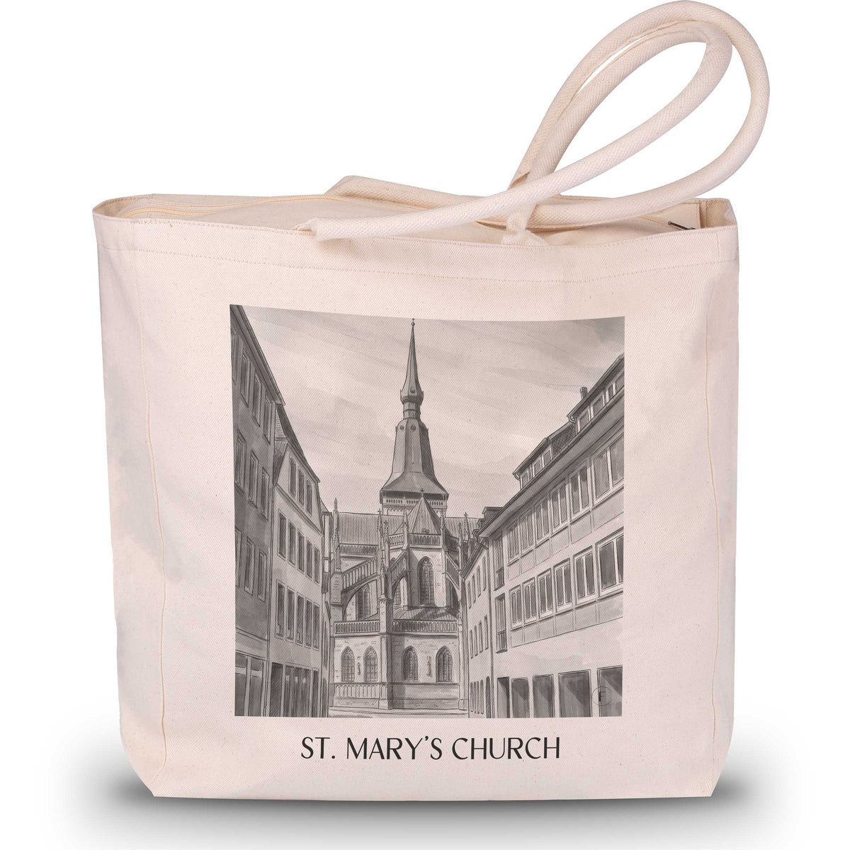 Marienkirche Shopping Tasche - Osnabrück - Deutschland Tote Bag - Einkaufstasche im Aquarell Schwarz-Weiß Stil - favplace