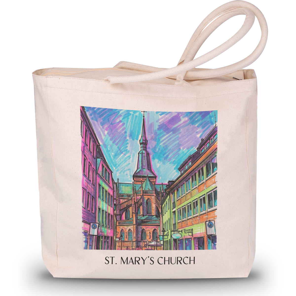 Marienkirche Shopping Tasche - Osnabrück - Deutschland Tote Bag - Einkaufstasche im Tag Graffiti Stil - favplace