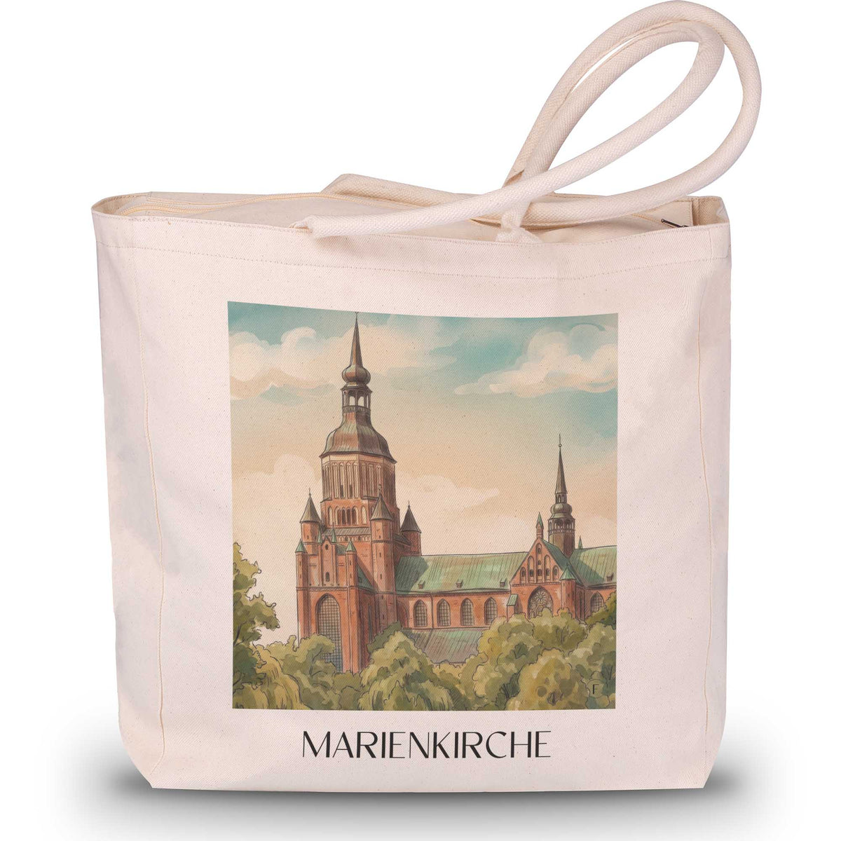 marienkirche-stralsund-deutschland-einkaufstasche-aquarell