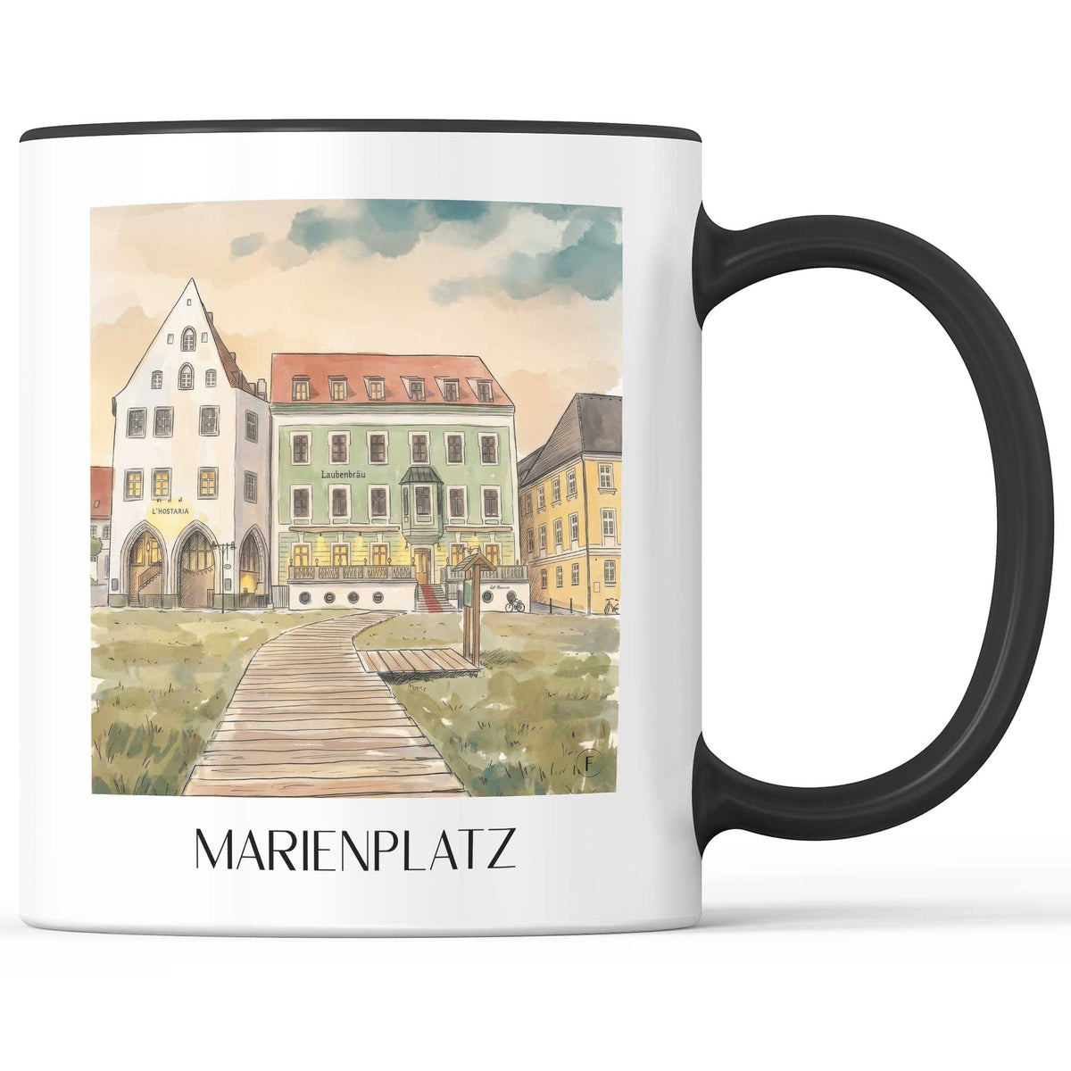 marienplatz-freising-deutschland-kaffeebecher-aquarell