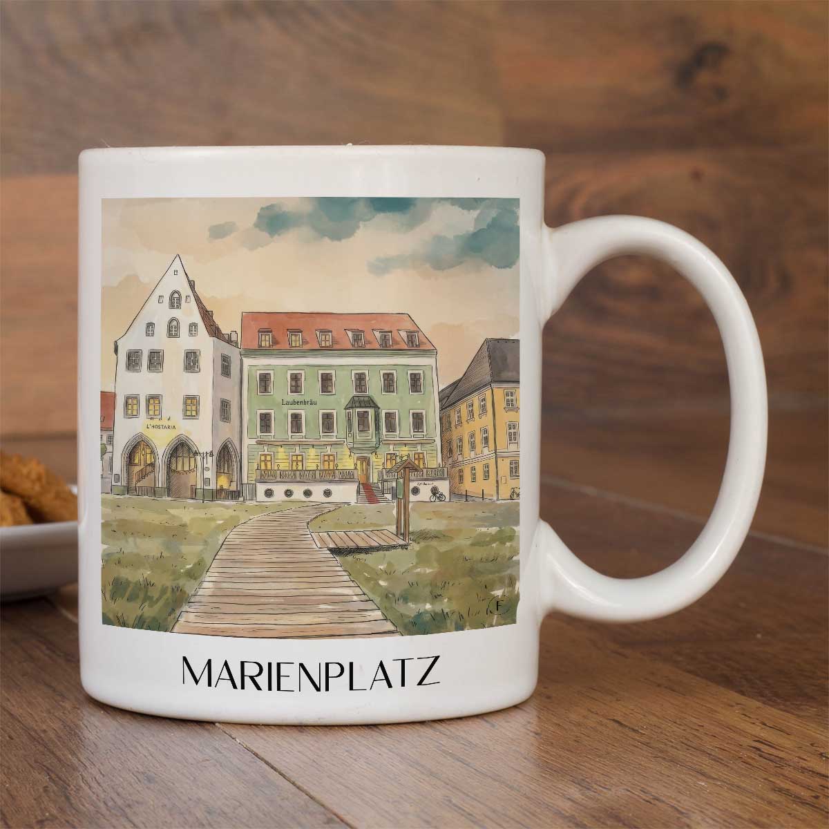 marienplatz-freising-deutschland-kaffeebecher-aquarell