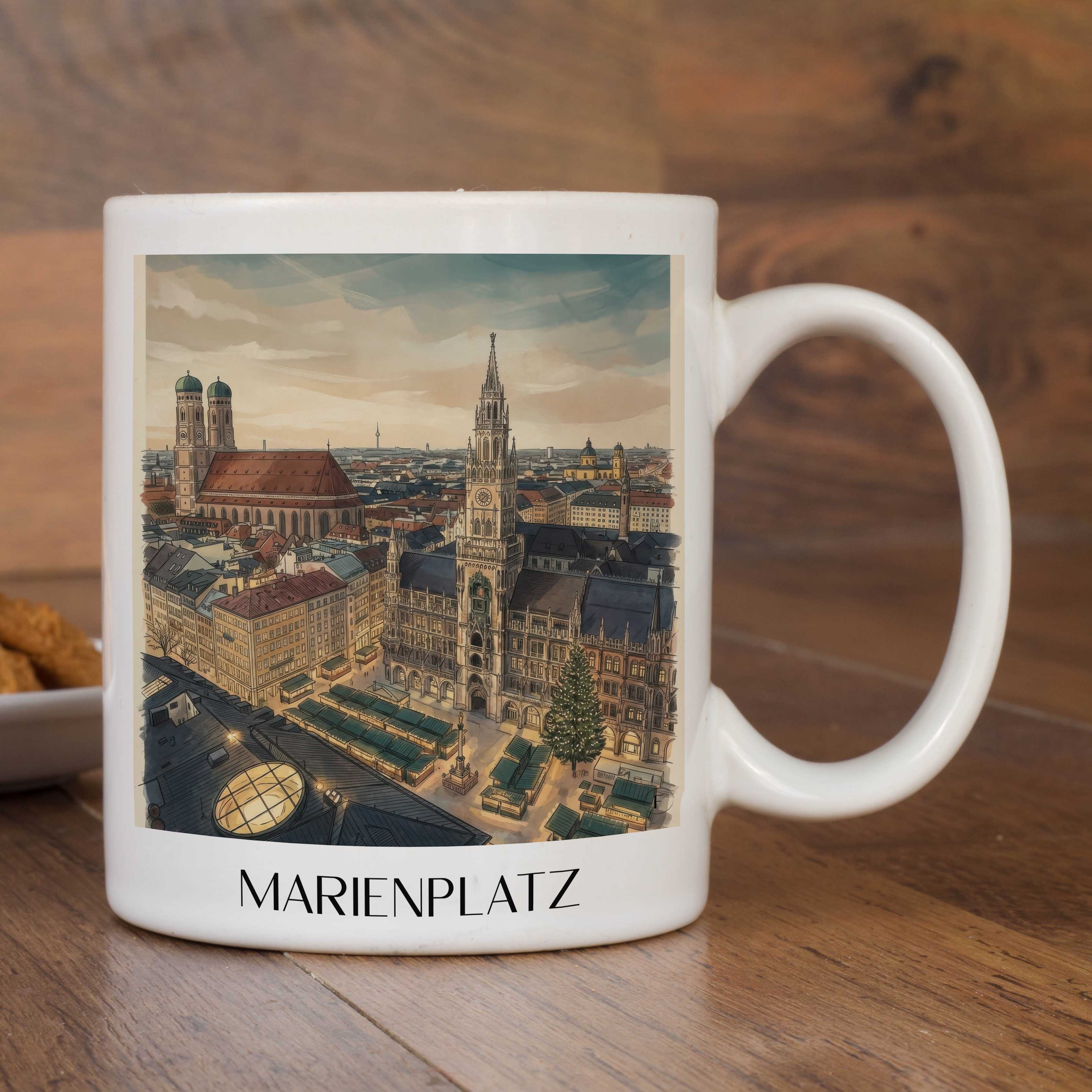 marienplatz-münchen-deutschland-kaffeebecher-aquarell