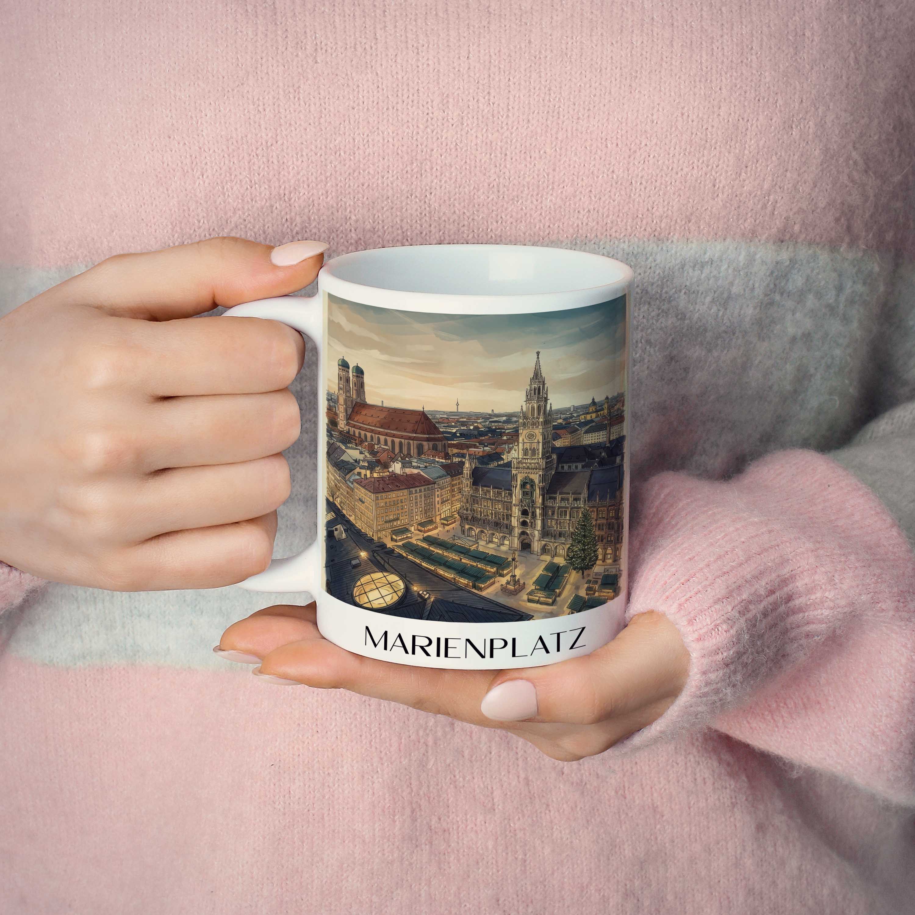 marienplatz-münchen-deutschland-kaffeebecher-aquarell
