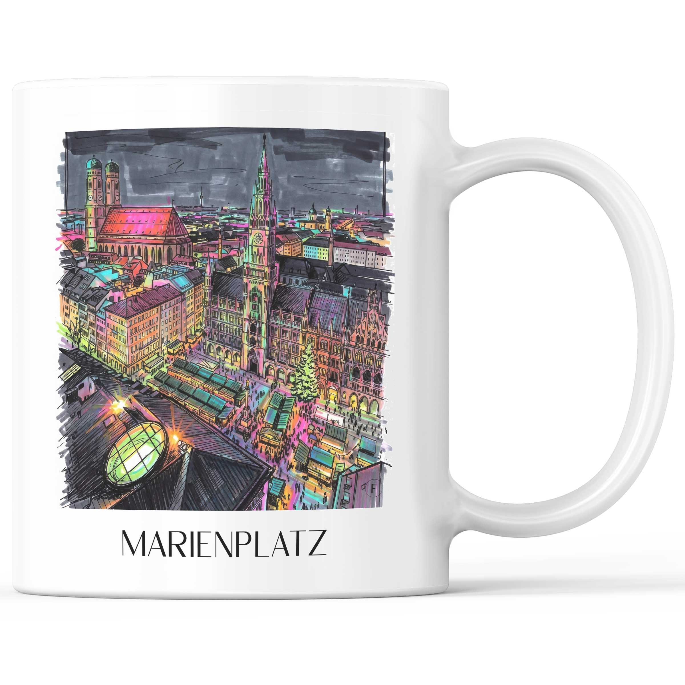 Marienplatz Kaffeebecher - München - Deutschland Becher - Kaffeetasse im Tag Graffiti Stil