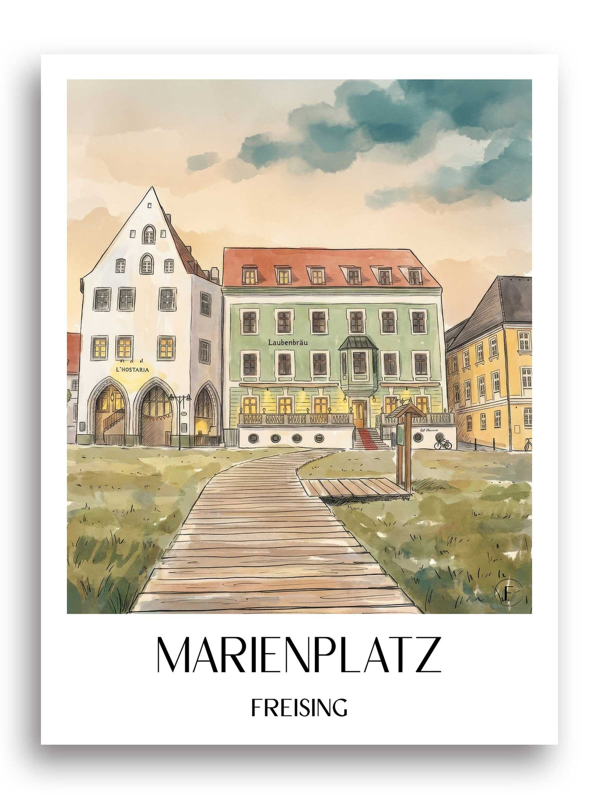 marienplatz-freising-deutschland-poster-aquarell