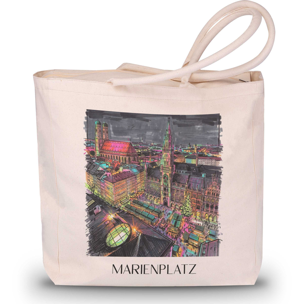 Marienplatz Shopping Tasche - München - Deutschland Tote Bag - Einkaufstasche im Tag Graffiti Stil - favplace