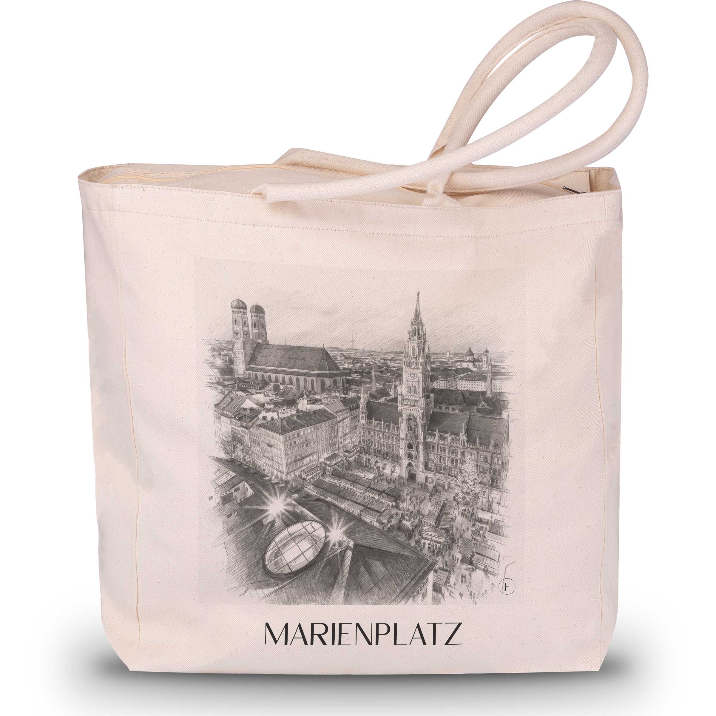 marienplatz-münchen-deutschland-einkaufstasche-bleistift-zeichnung-drawing