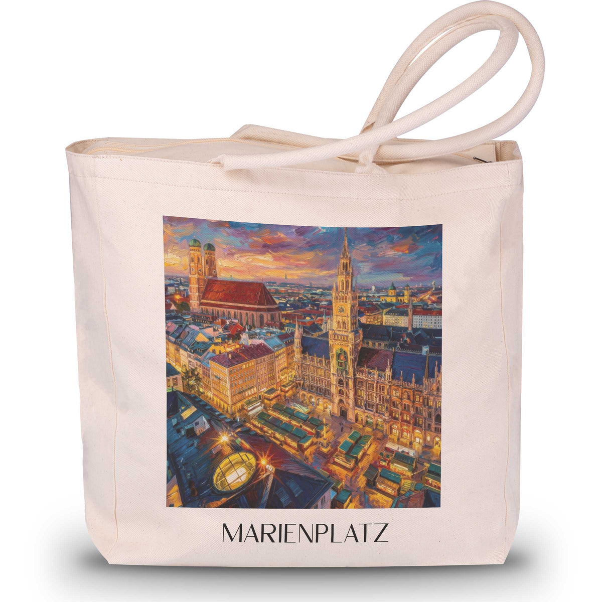 Marienplatz Shopping Tasche - München - Deutschland Tote Bag - Einkaufstasche im Ölgemälde Stil - favplace