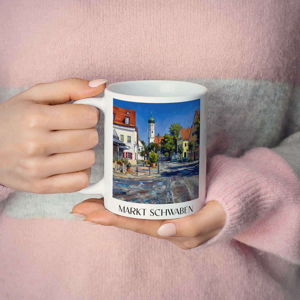 markt-schwaben-bayern-deutschland-kaffeebecher-oil-painting-oelgemaelde