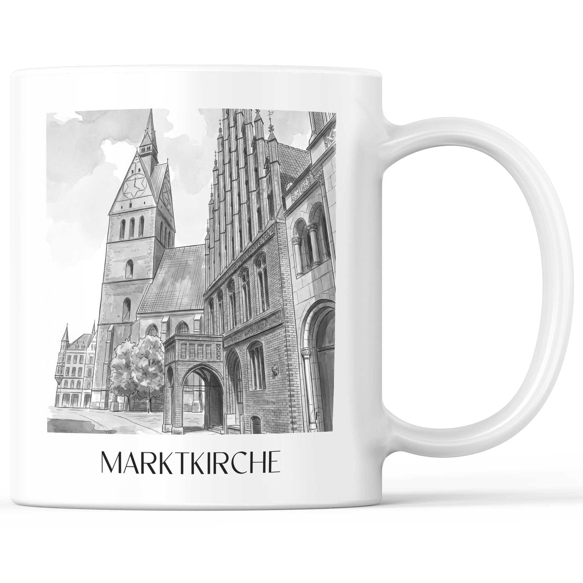 Marktkirche Kaffeebecher - Hannover - Deutschland Becher - Kaffeetasse im Aquarell Schwarz-Weiß Stil - favplace
