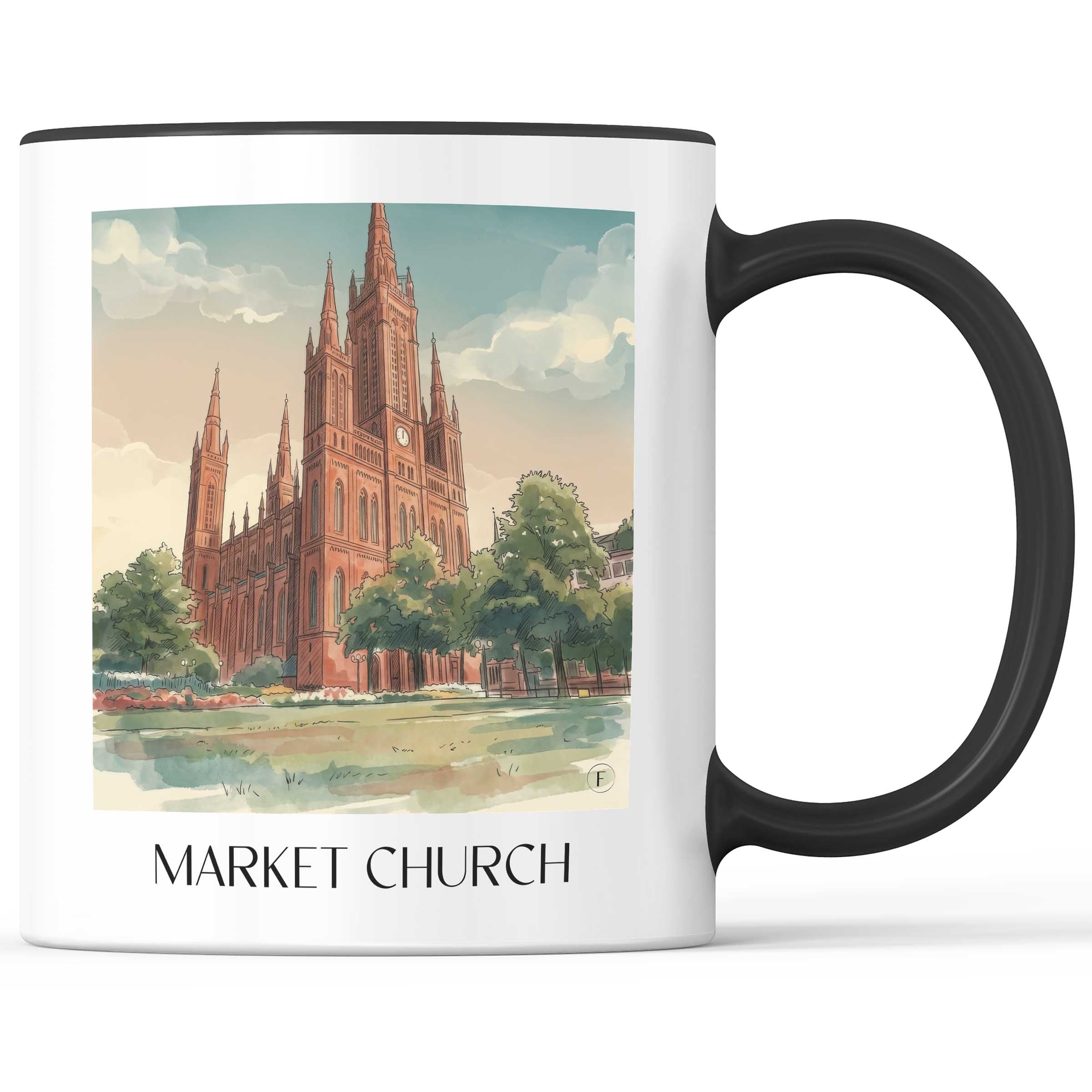 Marktkirche Kaffeebecher - Wiesbaden - Deutschland Becher - Kaffeetasse im Aquarell Stil - favplace