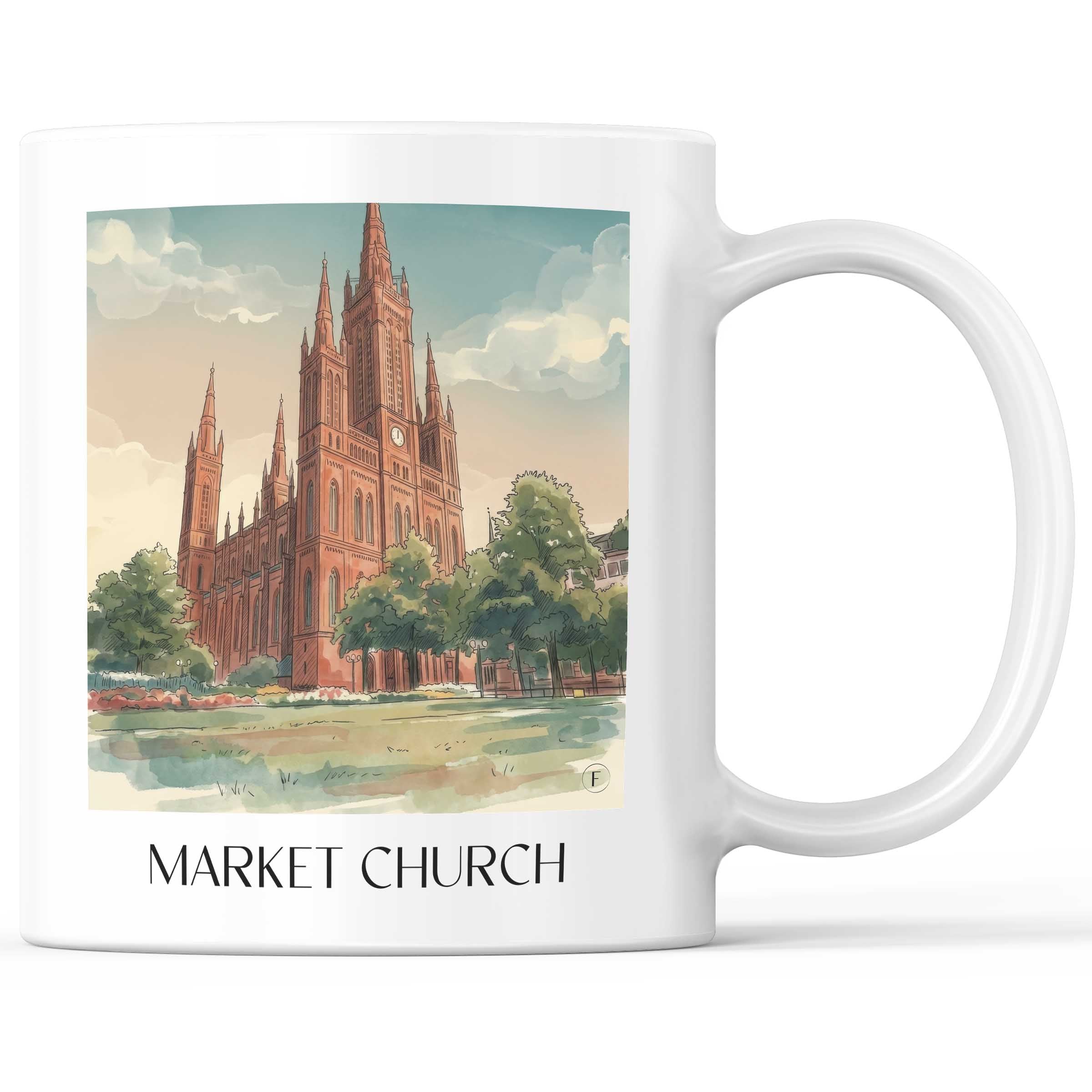 Marktkirche Kaffeebecher - Wiesbaden - Deutschland Becher - Kaffeetasse im Aquarell Stil - favplace