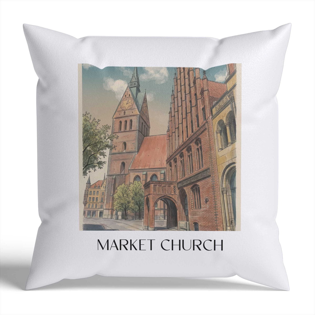Marktkirche Kissenhülle - Zierkissen Bezug - Hannover - Deutschland Kissen bzw. Kissenbezug im Aquarell Stil - favplace