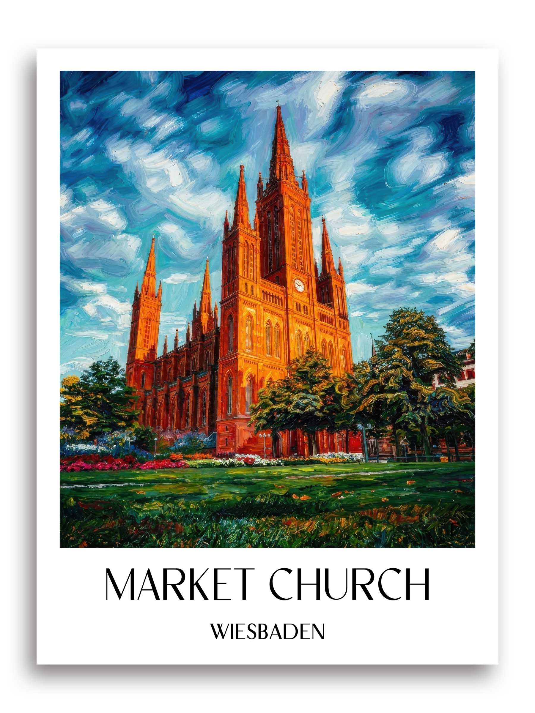 Marktkirche Poster - Wiesbaden - Deutschland Kunstdruck - Ölgemälde von A4 bis A1 - favplace