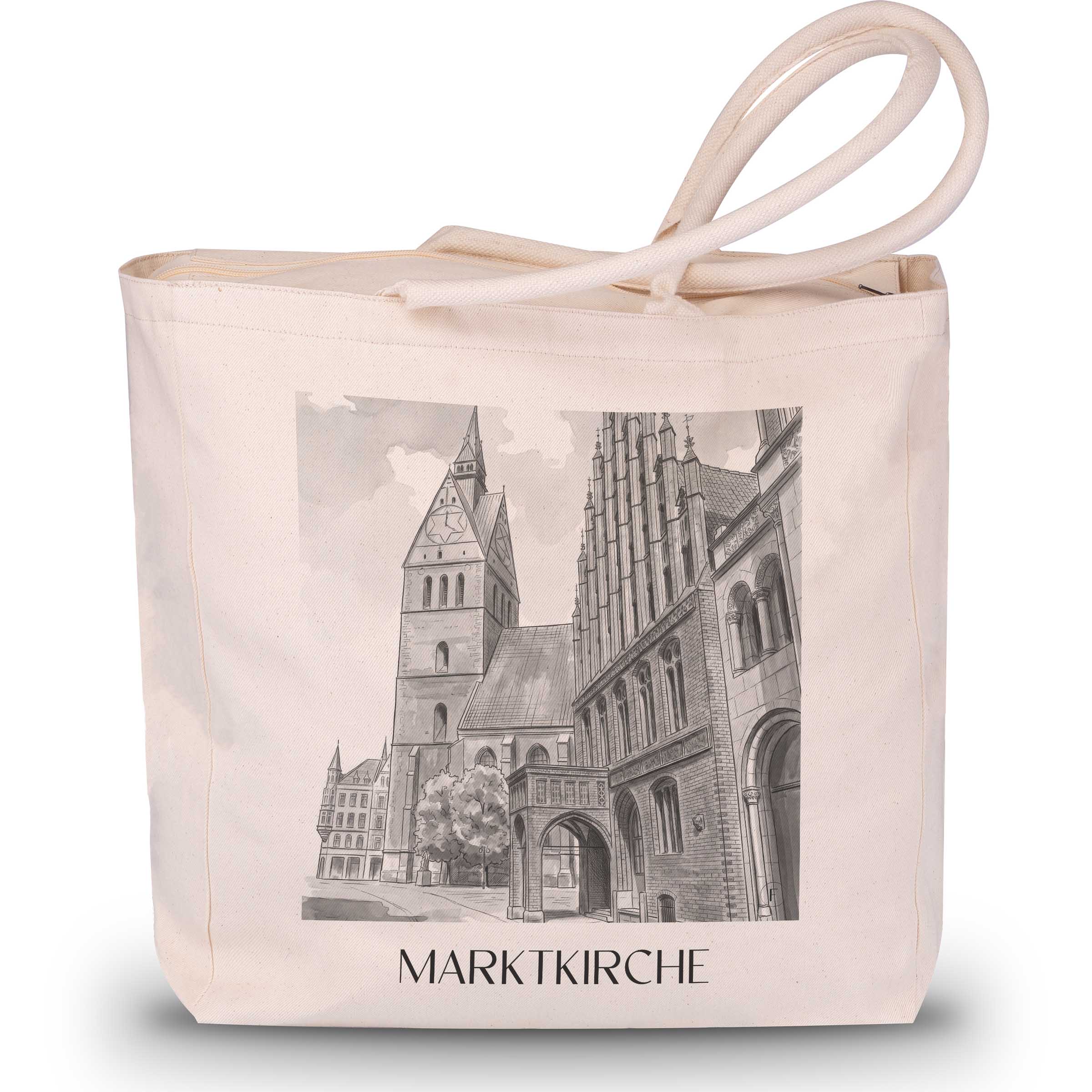 marktkirche-hannover-deutschland-einkaufstasche-aquarell-schwarz-weiss
