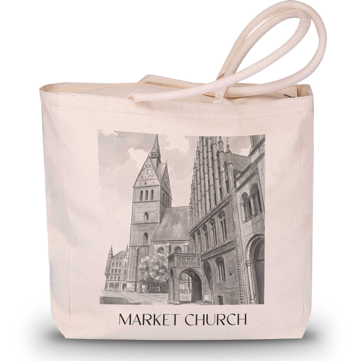 Marktkirche Shopping Tasche - Hannover - Deutschland Tote Bag - Einkaufstasche im Aquarell Schwarz-Weiß Stil - favplace