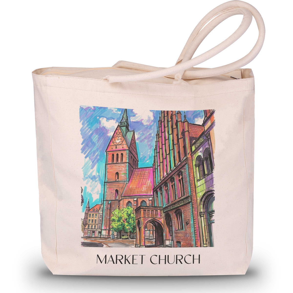 Marktkirche Shopping Tasche - Hannover - Deutschland Tote Bag - Einkaufstasche im Tag Graffiti Stil - favplace