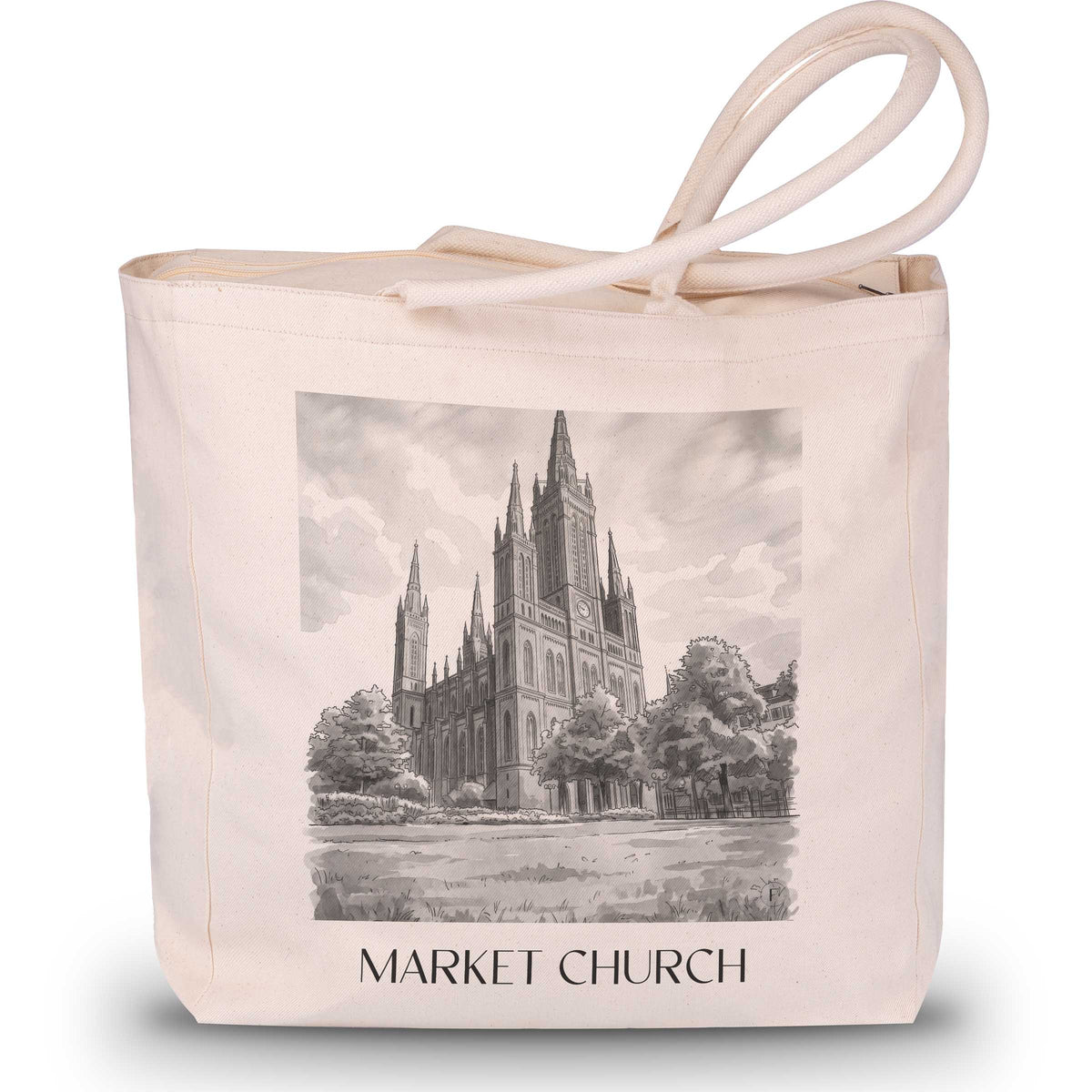 Marktkirche Shopping Tasche - Wiesbaden - Deutschland Tote Bag - Einkaufstasche im Aquarell Schwarz-Weiß Stil - favplace