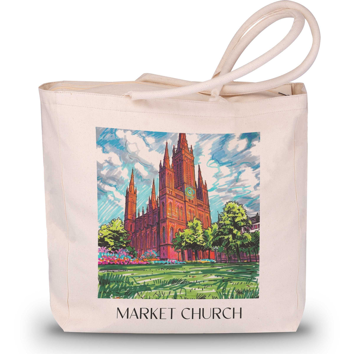 Marktkirche Shopping Tasche - Wiesbaden - Deutschland Tote Bag - Einkaufstasche im Tag Graffiti Stil - favplace