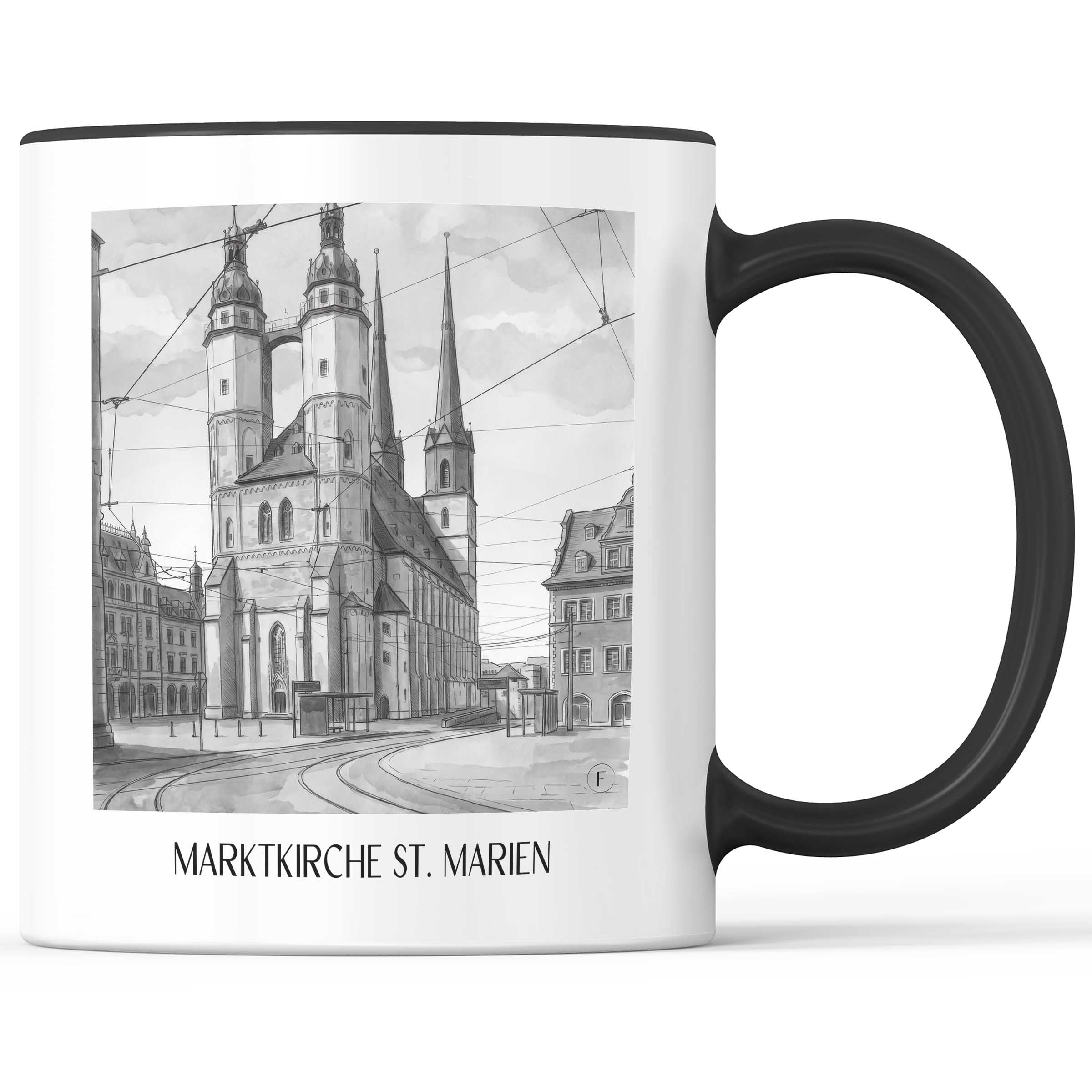 marktkirche-st.-marien-halle-deutschland-kaffeebecher-aquarell-schwarz-weiss