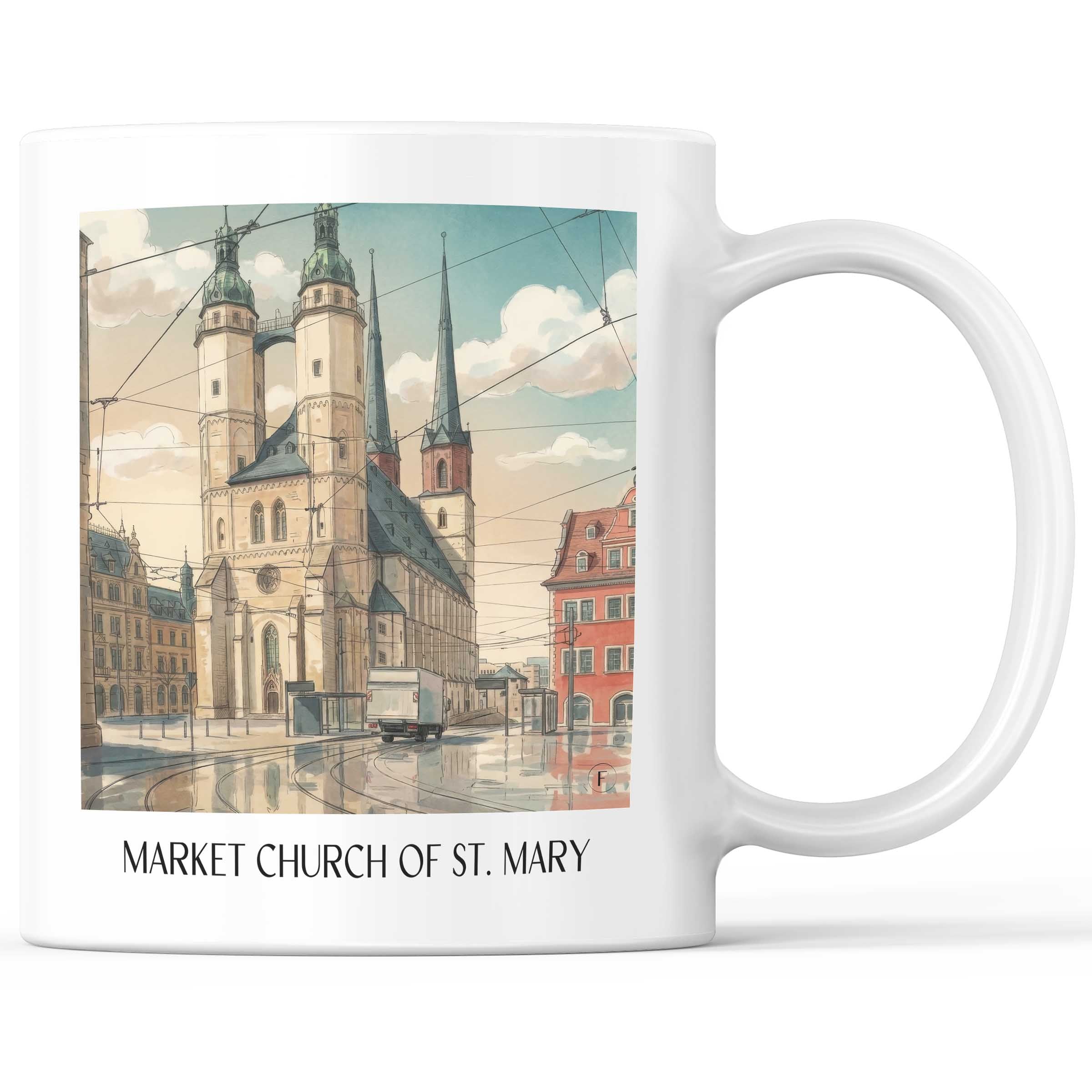 Marktkirche St. Marien Kaffeebecher - Halle - Deutschland Becher - Kaffeetasse im Aquarell Stil - favplace