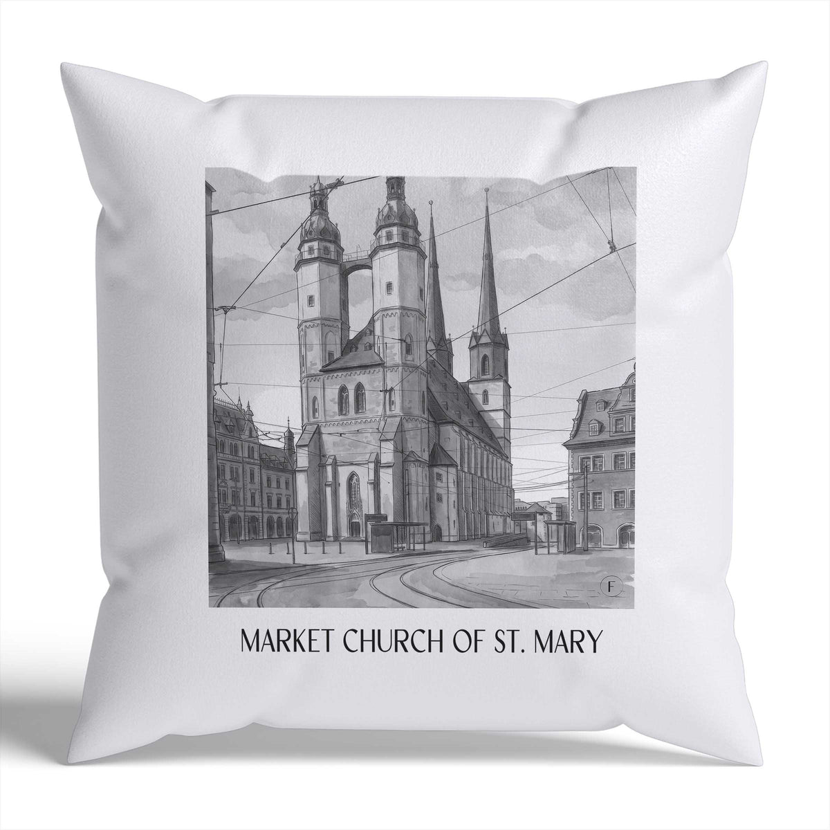 Marktkirche St. Marien Kissenhülle - Zierkissen Bezug - Halle - Deutschland Kissen bzw. Kissenbezug im Aquarell Schwarz-Weiß Stil - favplace