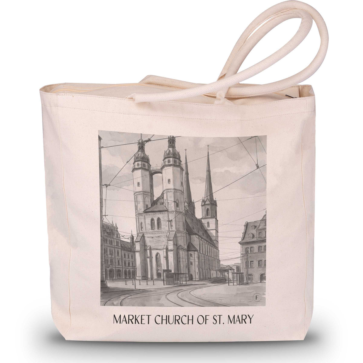 Marktkirche St. Marien Shopping Tasche - Halle - Deutschland Tote Bag - Einkaufstasche im Aquarell Schwarz-Weiß Stil - favplace