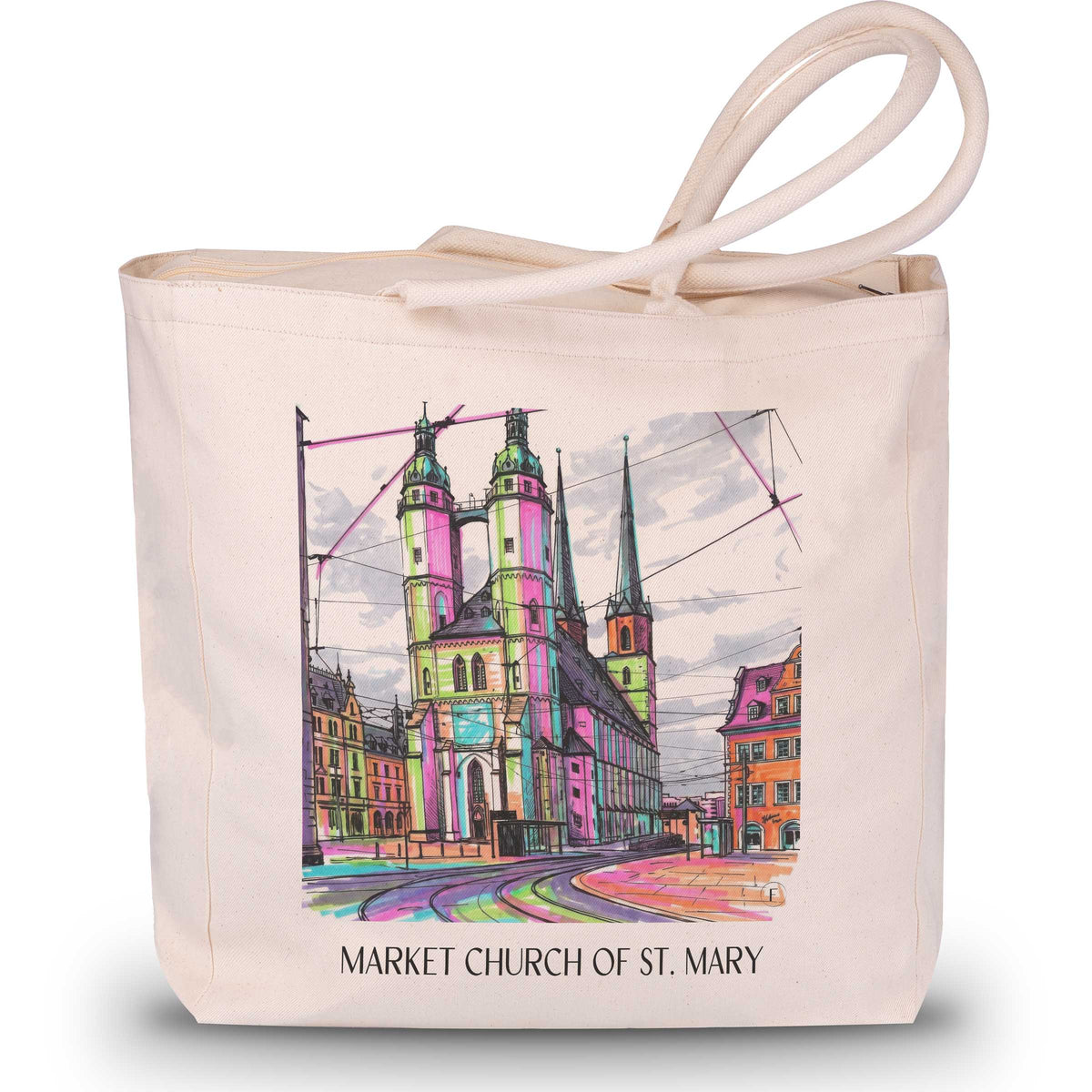 Marktkirche St. Marien Shopping Tasche - Halle - Deutschland Tote Bag - Einkaufstasche im Tag Graffiti Stil - favplace