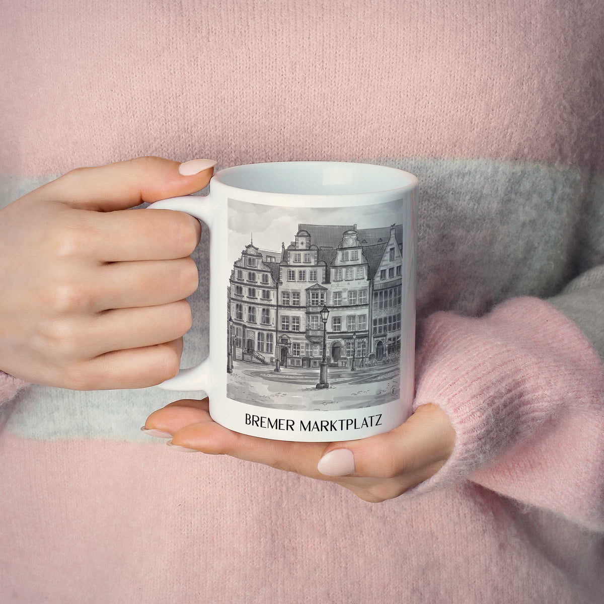 marktplatz-bremen-deutschland-kaffeebecher-aquarell-schwarz-weiss