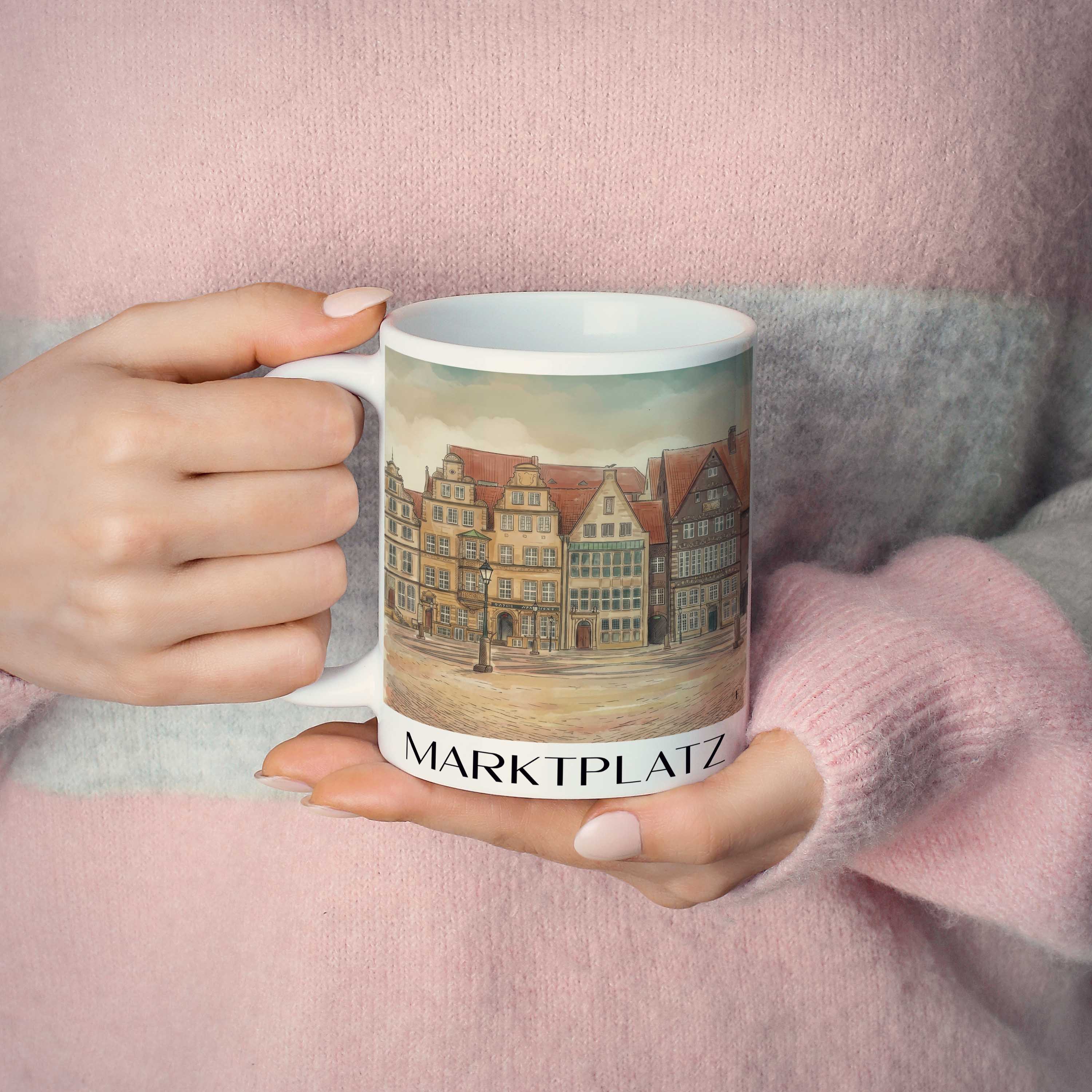 marktplatz-bremen-deutschland-kaffeebecher-aquarell