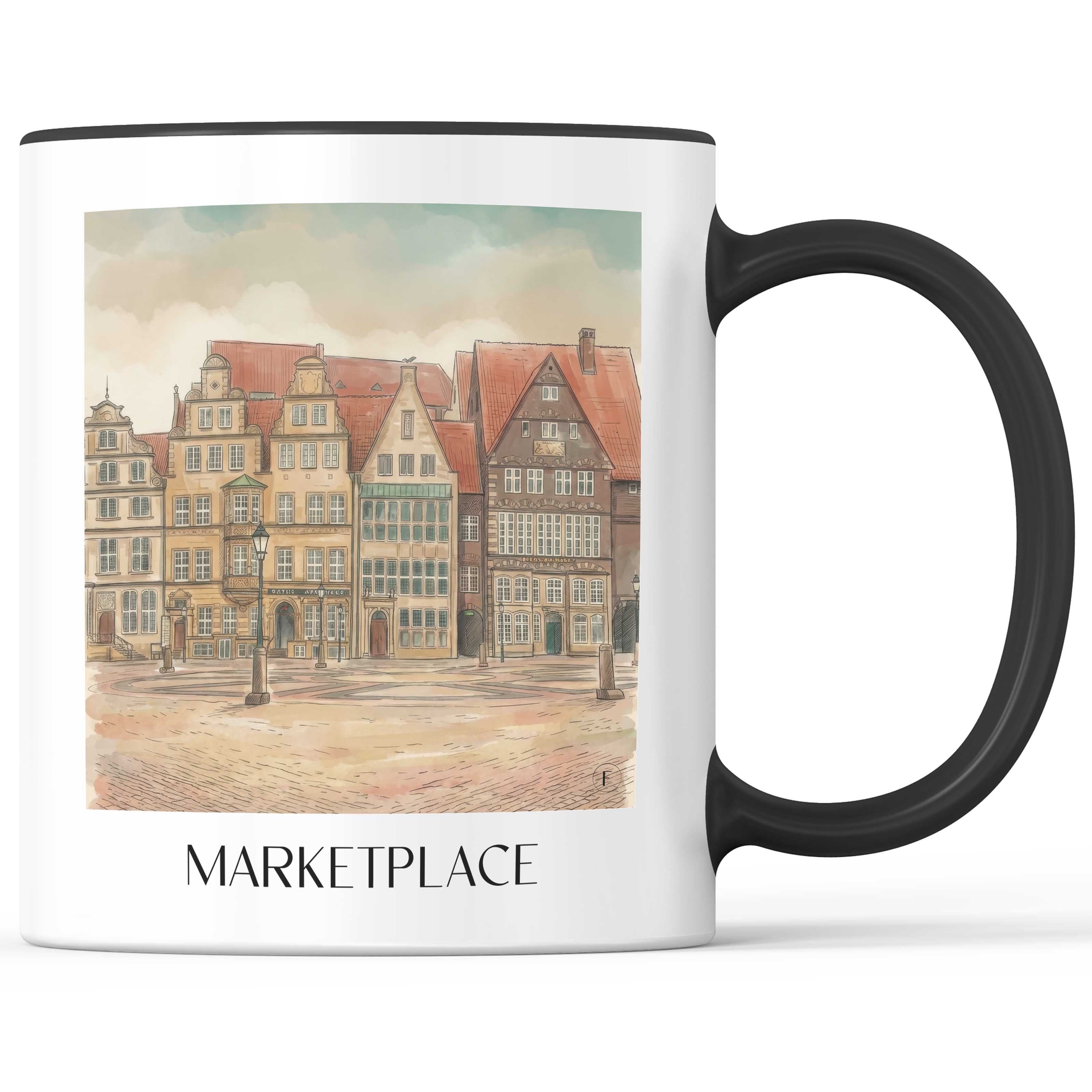 Marktplatz Kaffeebecher - Bremen - Deutschland Becher - Kaffeetasse im Aquarell Stil - favplace