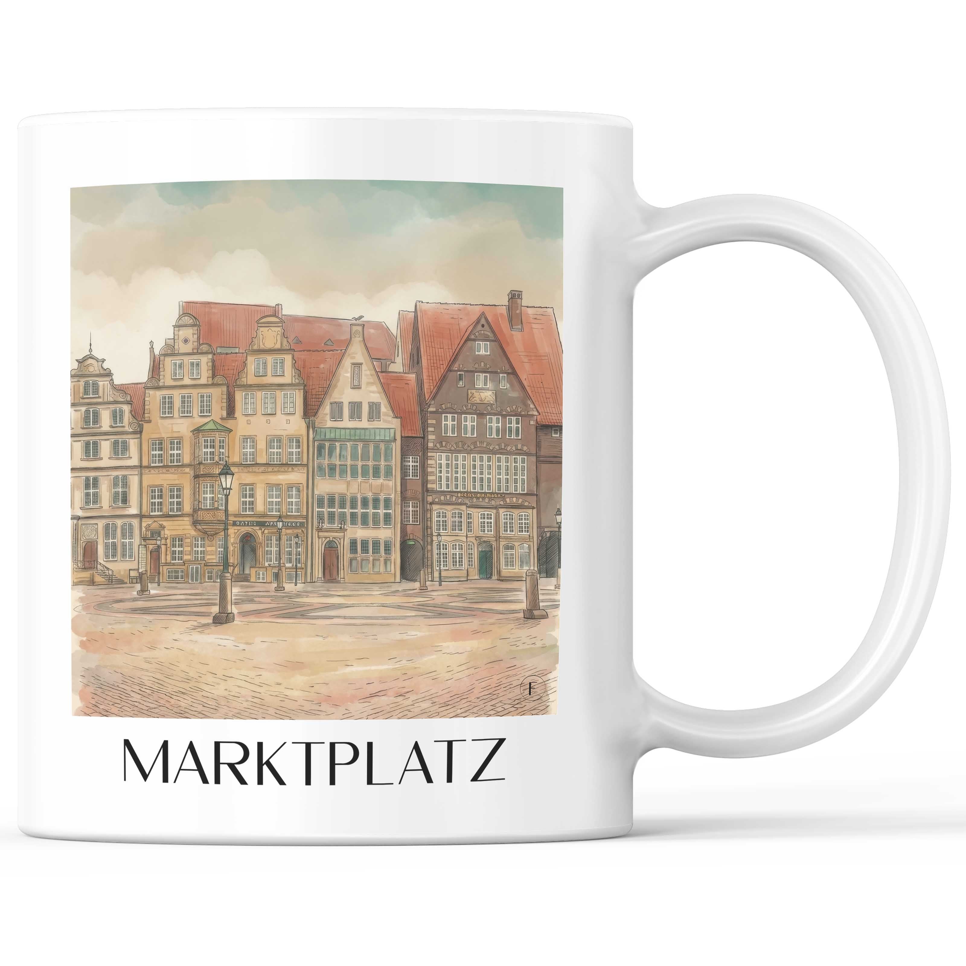 Marktplatz Kaffeebecher - Bremen - Deutschland Becher - Kaffeetasse im Aquarell Stil - favplace