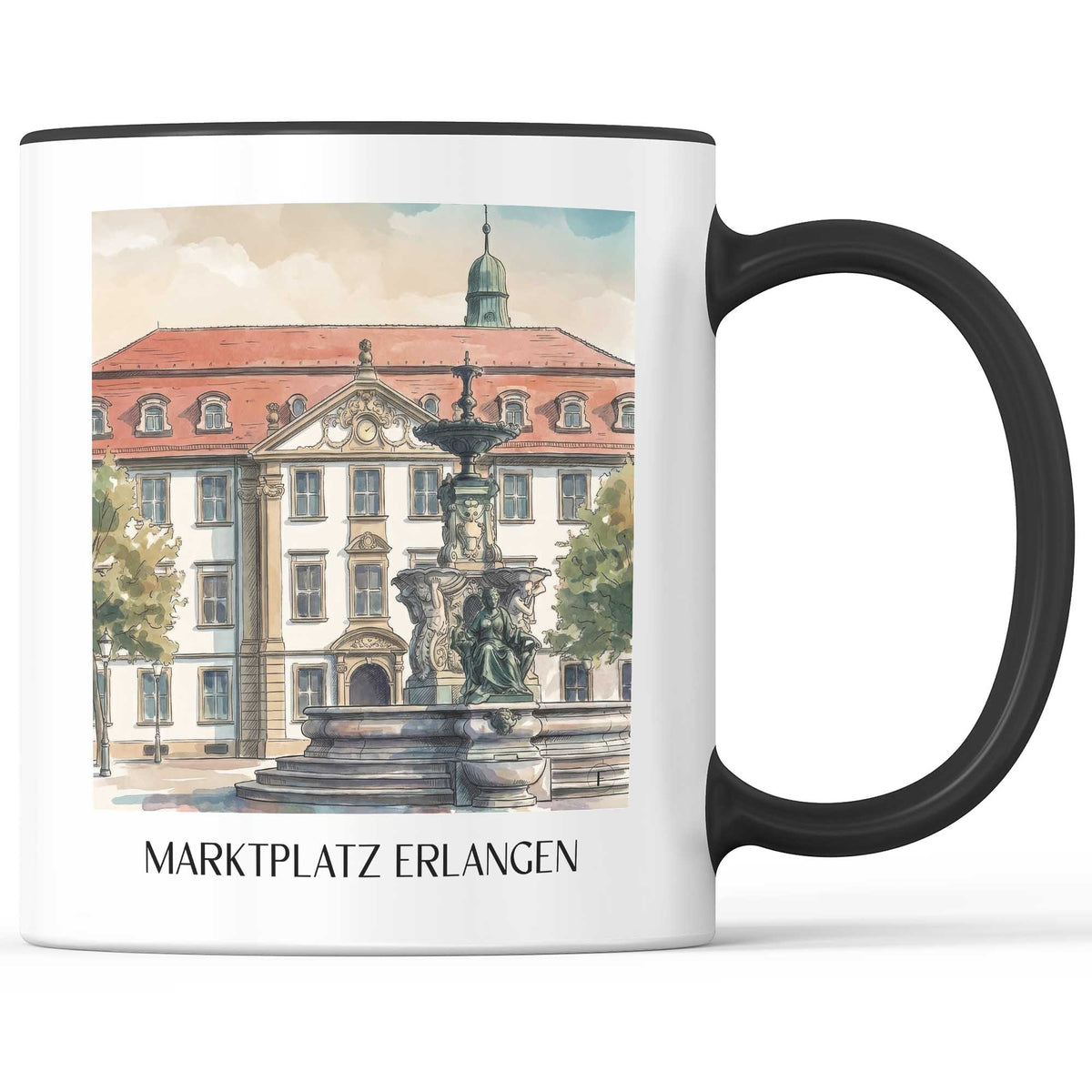 marktplatz-erlangen-deutschland-kaffeebecher-aquarell