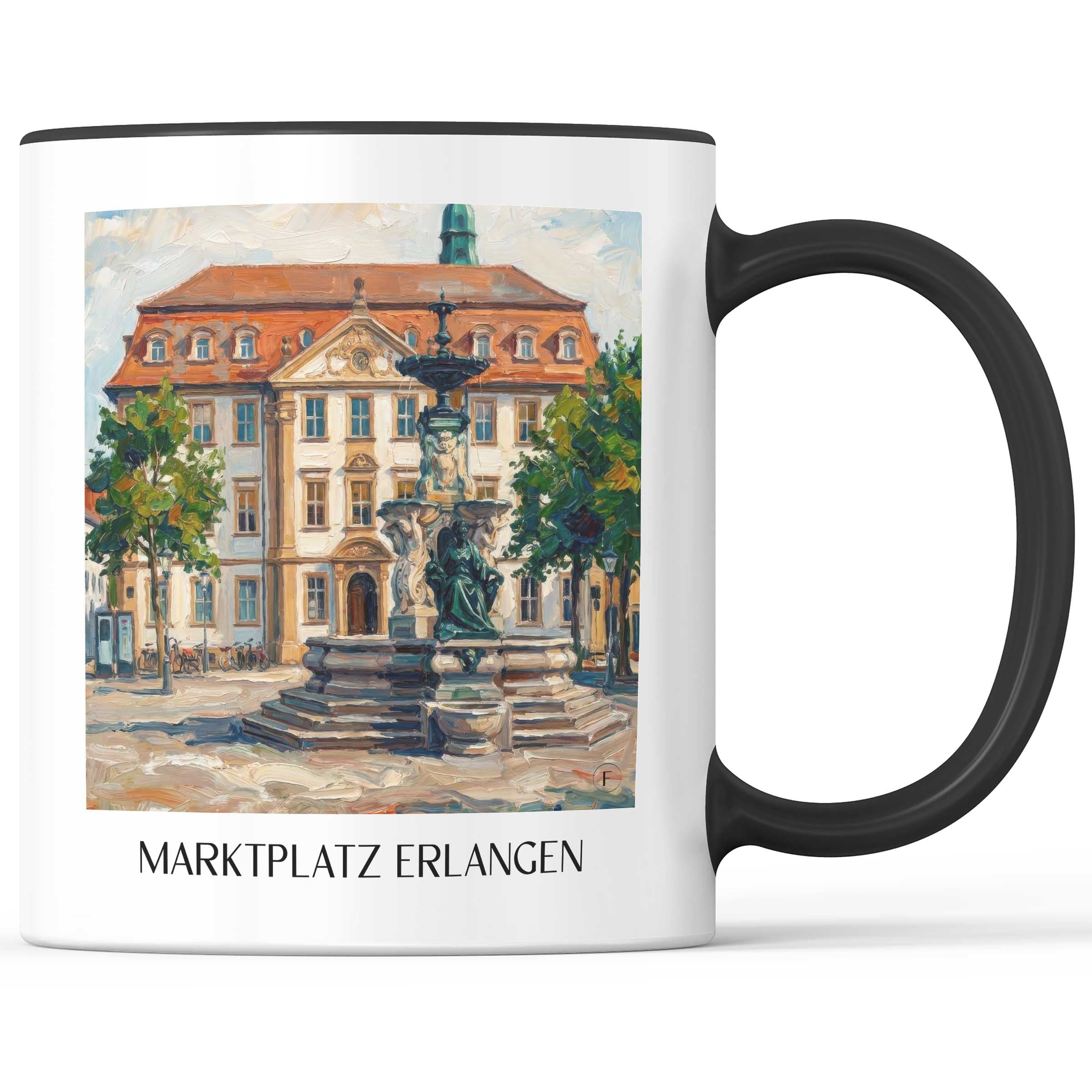 marktplatz-erlangen-deutschland-kaffeebecher-oil-painting-oelgemaelde