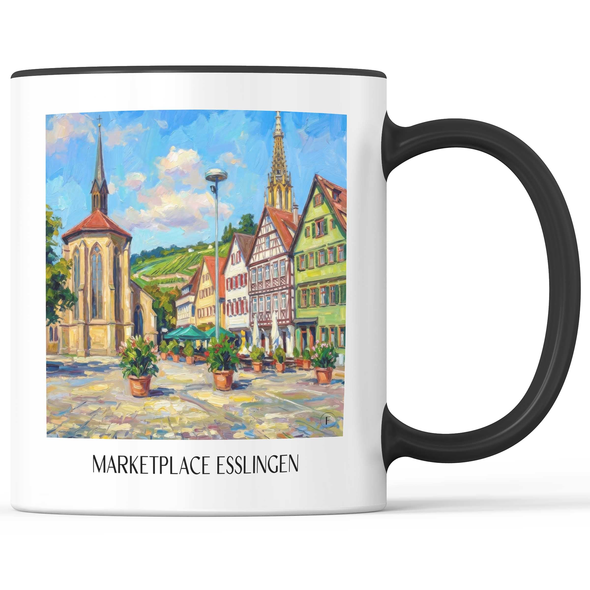 Marktplatz Kaffeebecher - Esslingen am Neckar - Deutschland Becher - Kaffeetasse im Ölgemälde Stil - favplace