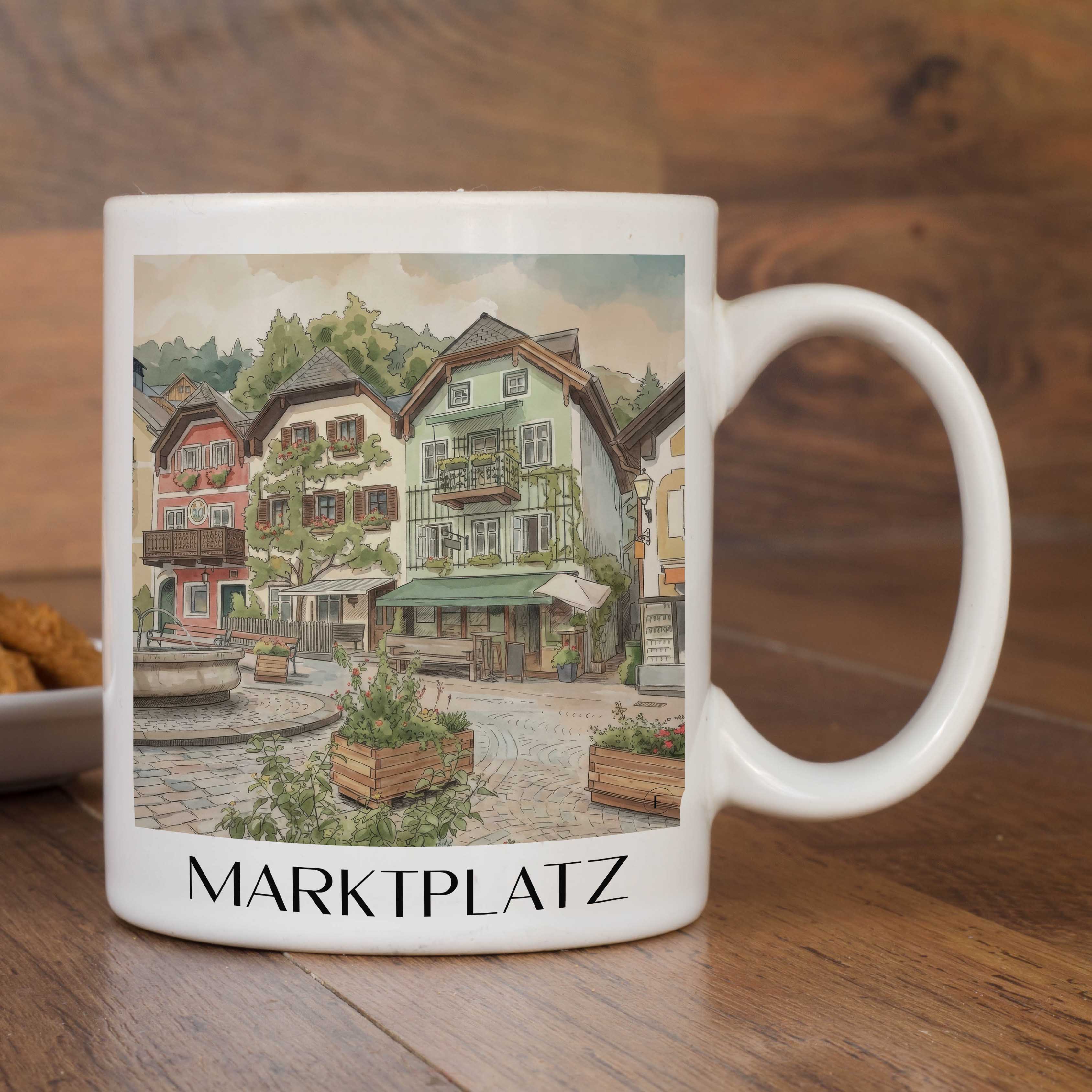 marktplatz-hallstatt-österreich-kaffeebecher-aquarell