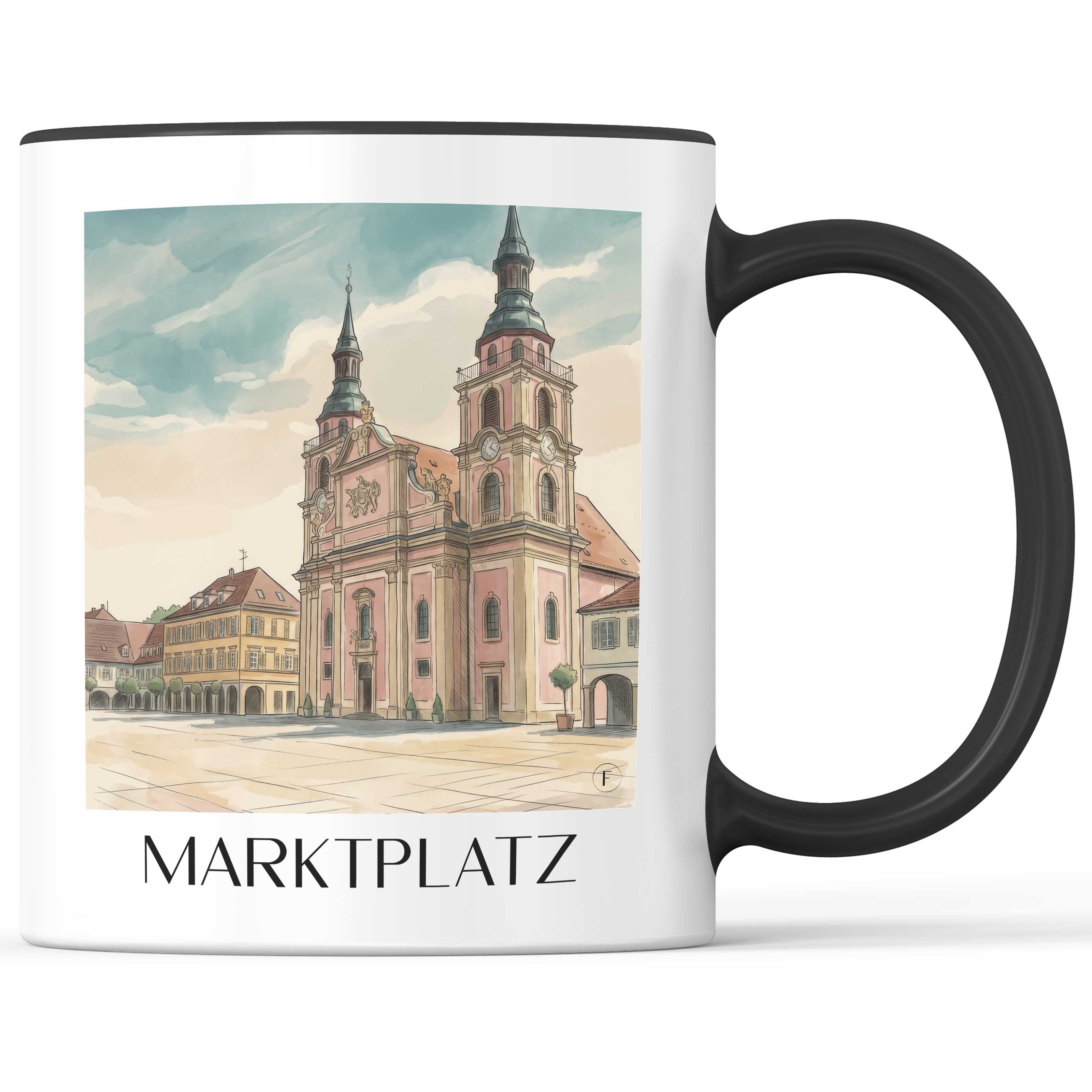 marktplatz-ludwigsburg-deutschland-kaffeebecher-aquarell