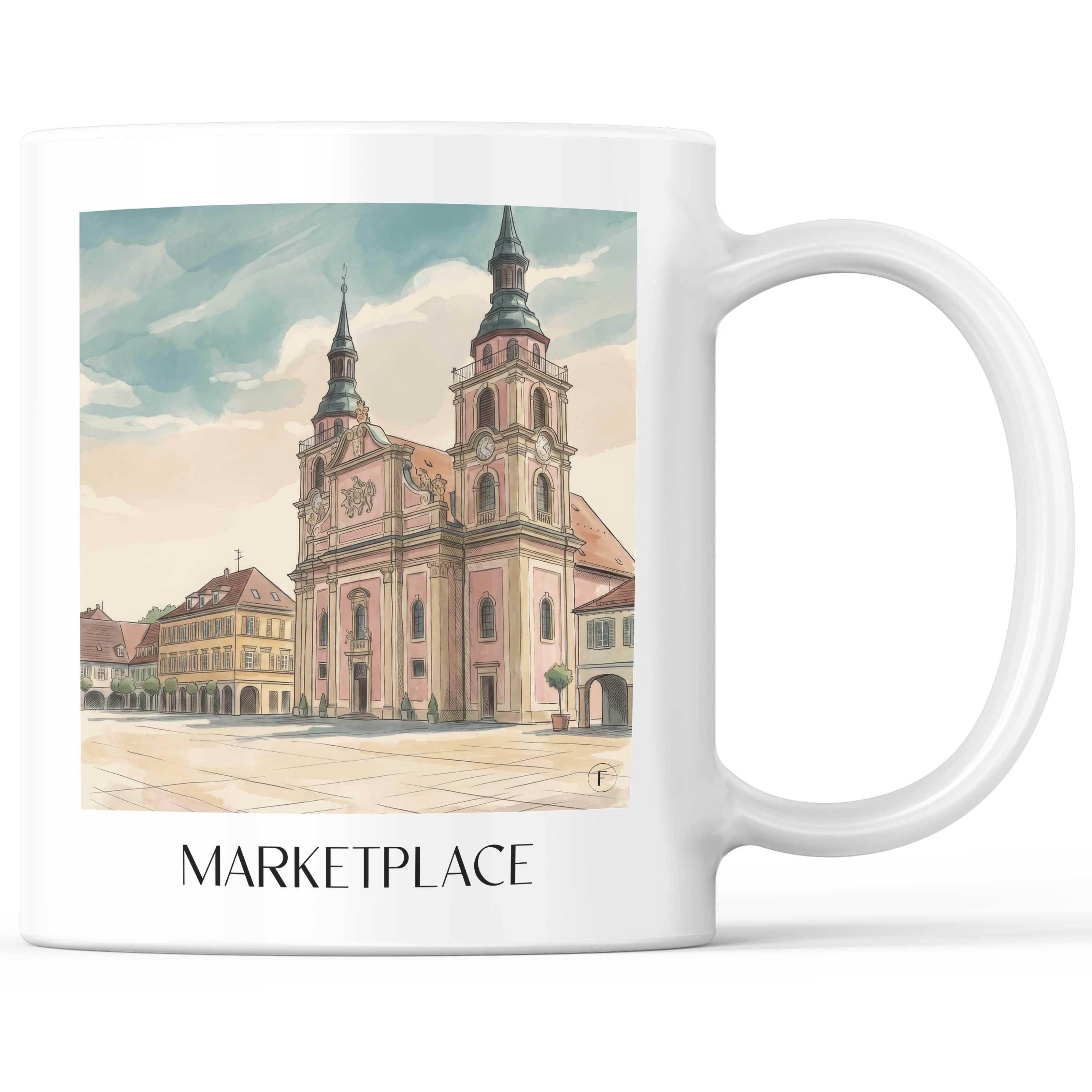 Marktplatz Kaffeebecher - Ludwigsburg - Deutschland Becher - Kaffeetasse im Aquarell Stil - favplace